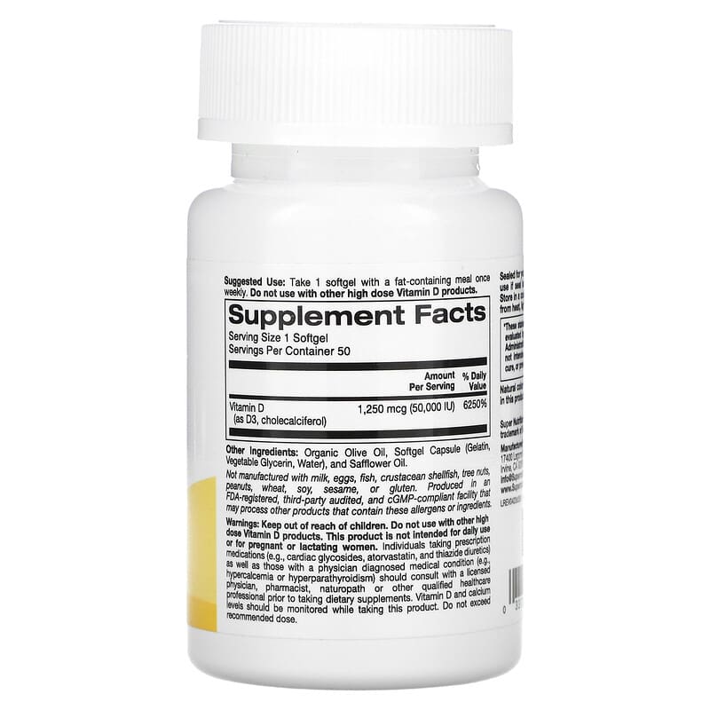 Super Nutrition, SimplyOne, Vitamin D3, 50,000 IU, 50 Softgels - Medaid International