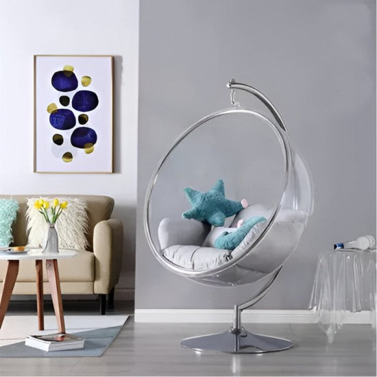 Luna Arcylic Swing Bubble Accent Chair with Gray Cushions - Medaid