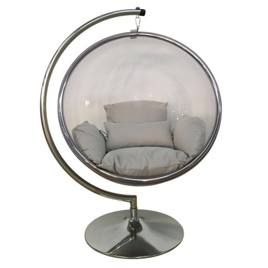 Luna Arcylic Swing Bubble Accent Chair with Gray Cushions - Medaid