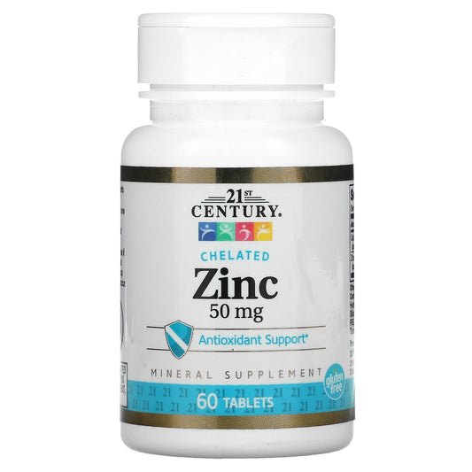 21st Century, Chelated Zinc, 50 mg, 60 Tablets - Medaid International