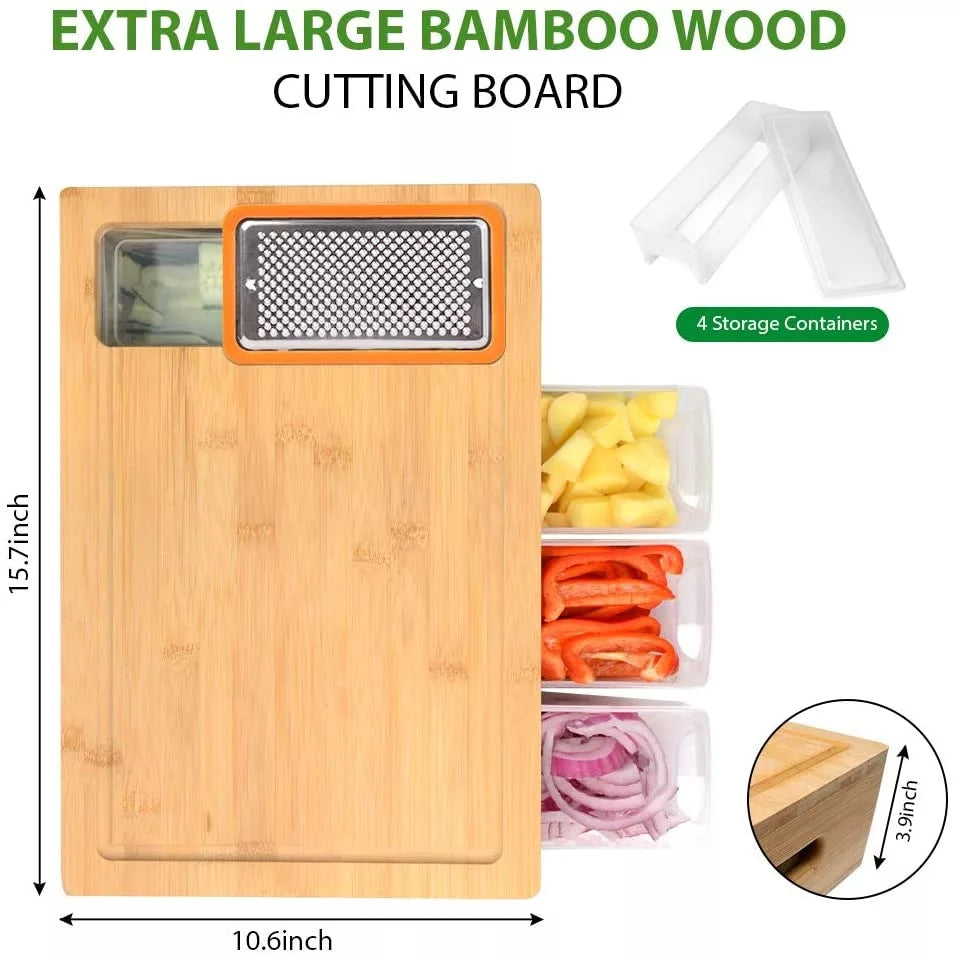 Bamboo Cutting Board with Containers