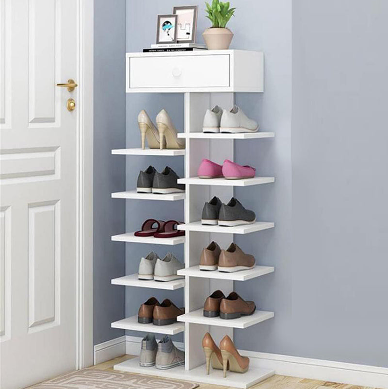 120 CM Waterproof Shoe Storage and Organizer Rack with Drawer on Top Free Standing Shoe Shelf for Entrance Hallway Bedroom White - Medaid International