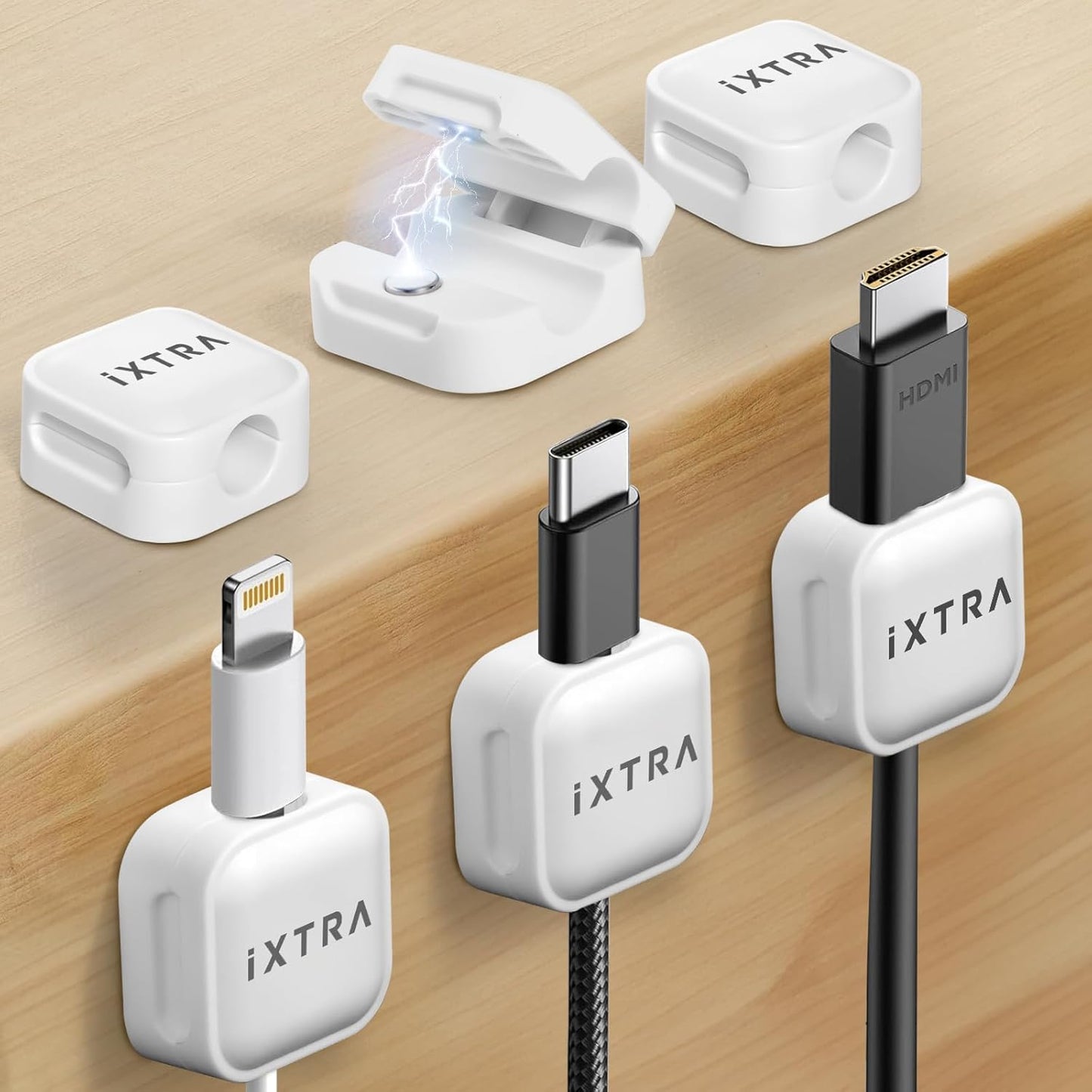 iXTRA 6 Pack Magnetic Cable Clips Cable Management Adhesive Cord Organizer Wire Holder Keeper USB Charger Holder for Home & Office Desk Phone Wall Kitchen Car Desktop Nightstand (White) - Medaid International