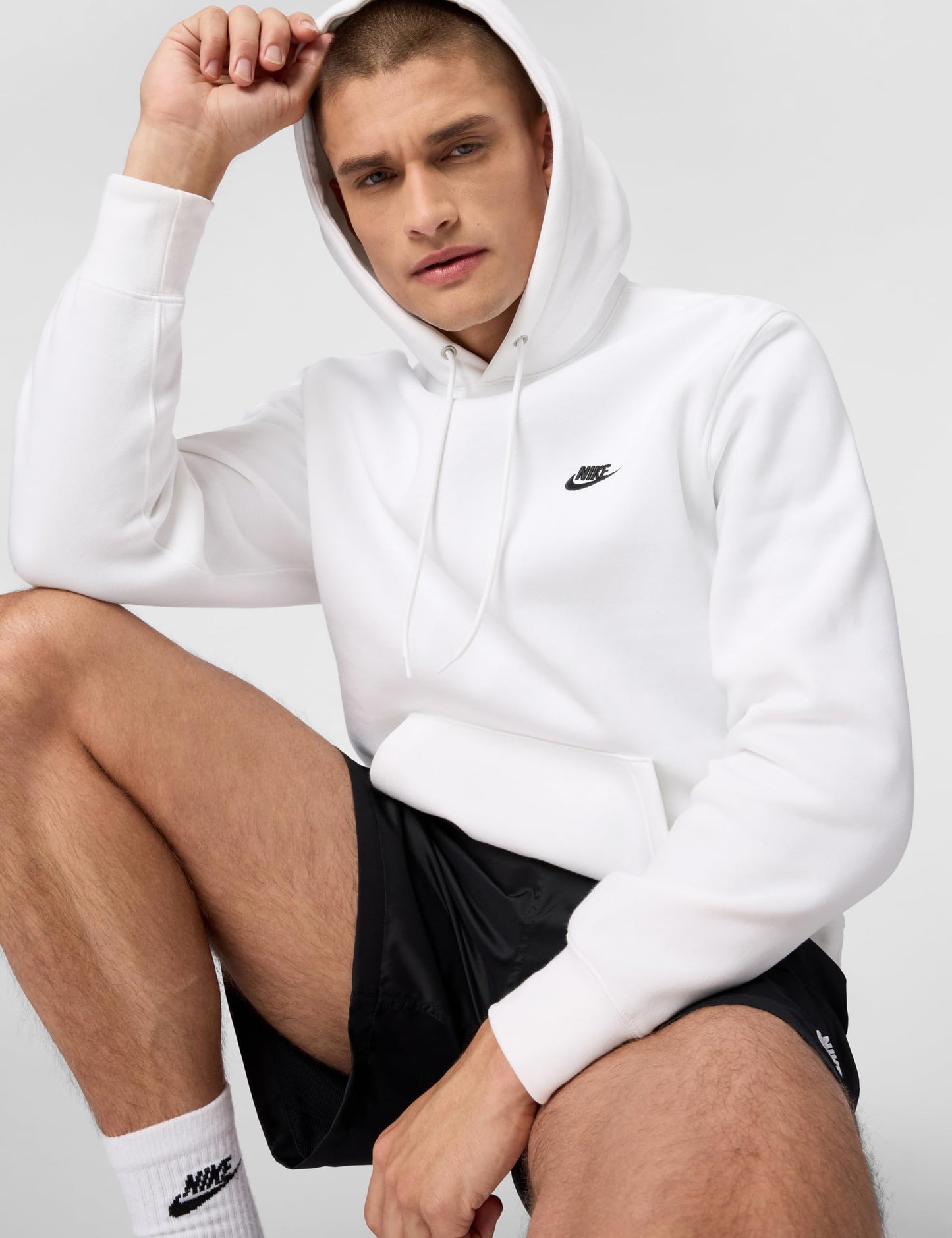 Nike Men's Club Pullover Fleece Hoodie, White/White/Black, Large - Medaid International