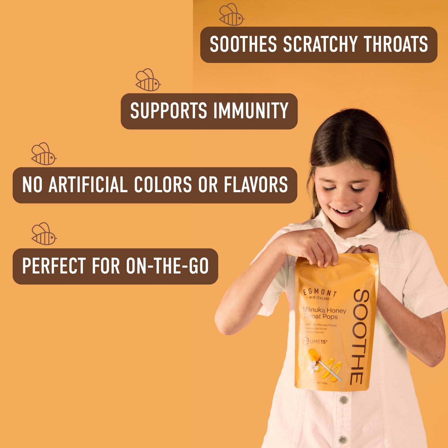 Egmont Honey Manuka Honey Throat Pops 10 Count | UMF 15+ New Zealand Honey with Vitamin C | Natural Soothing Lollipops - Medaid International