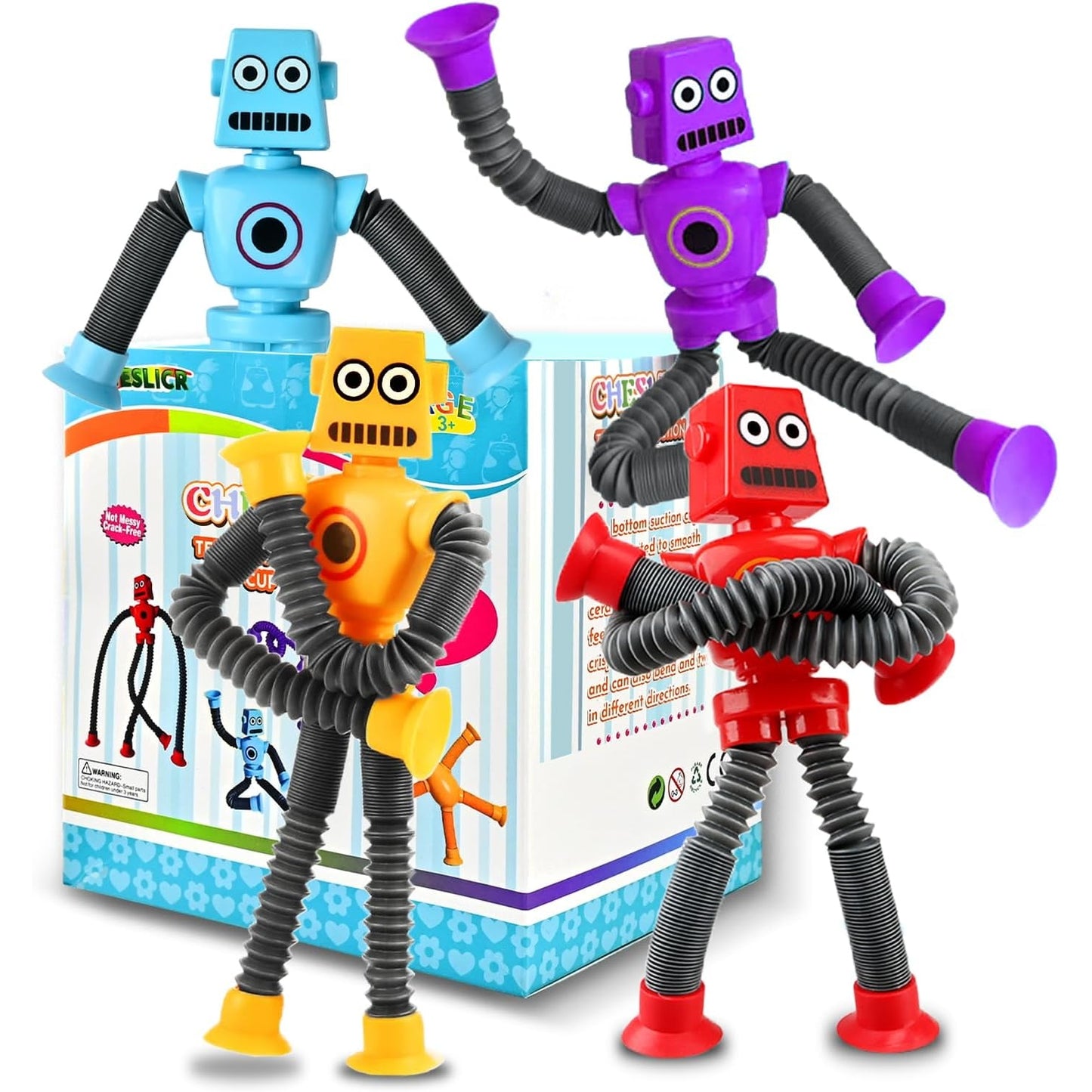 CHESLICR Autism Sensory Toys for Kid Boys Year Old Ages 4 5 6 7 8 9 10(4PCS), Suction Robot Toy Pop Tube Fidget Toys Autistic Travel Toys Valentine's Day Gift Easter Basket Stocking Stuffer for Kids - Medaid International