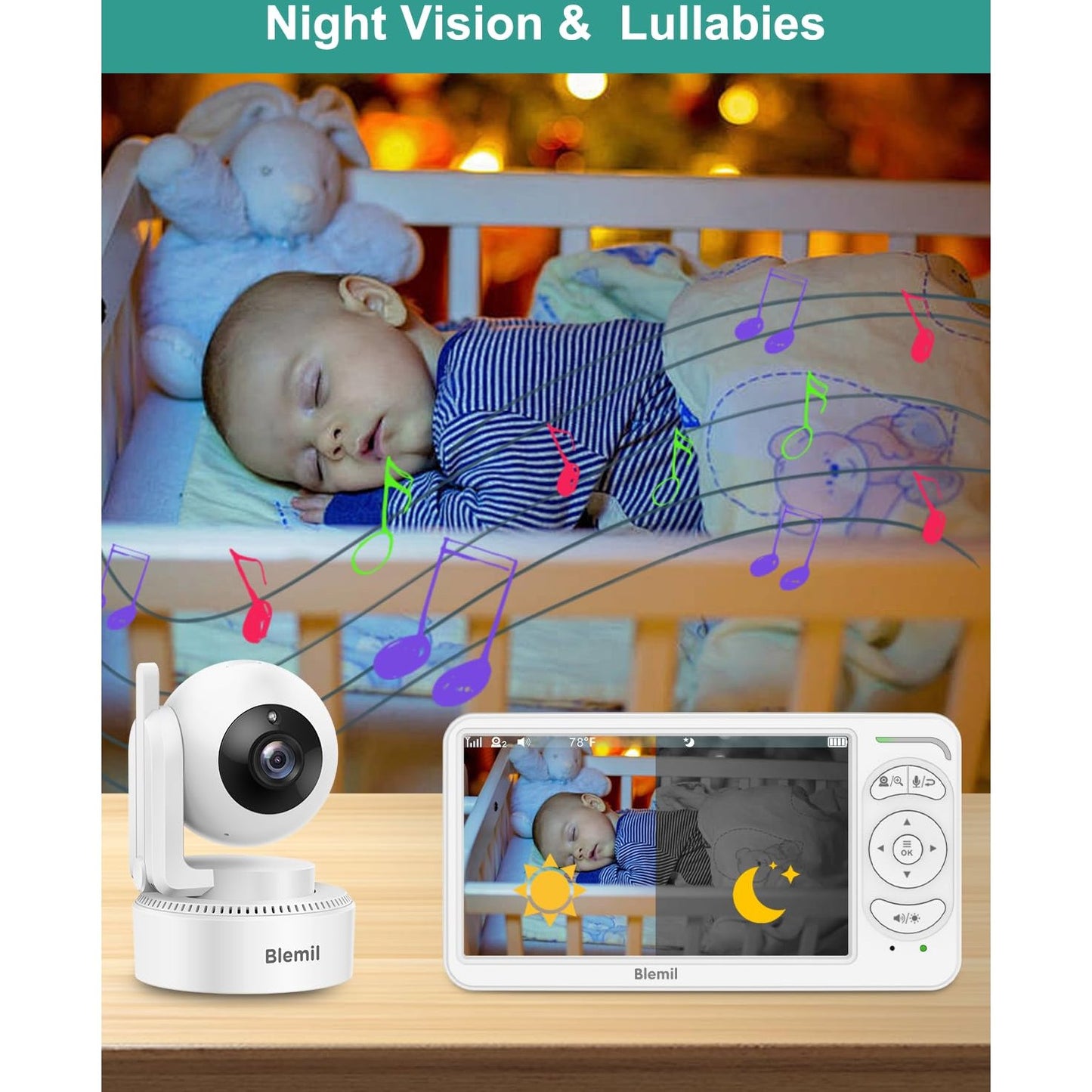Blemil 6" Baby Monitor with 2 Cameras 4000mAh Battery Upgrade Split Screen Video Baby Monitor No WiFi Remote Pan-Tilt-Zoom Auto-Night Vision 150 Languages ECO Mode 2-Way Talk 1000FT (Ideal Condition) - Medaid International