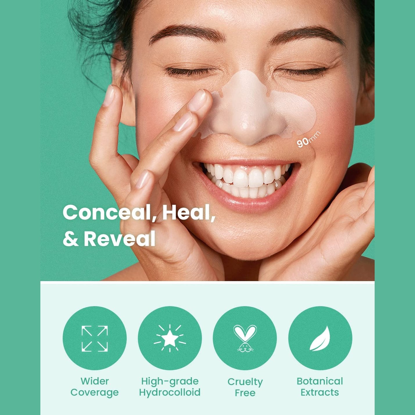 GLAM UP Spotless Nose Patch Hydrocolloid Coverage for Nose Pores, Zits and Oil - Overnight Strong Waterproof to Absorb Blackheads & Pimple Nose Gunk, and Calm with Tea Tree (12 Patches) - Medaid International