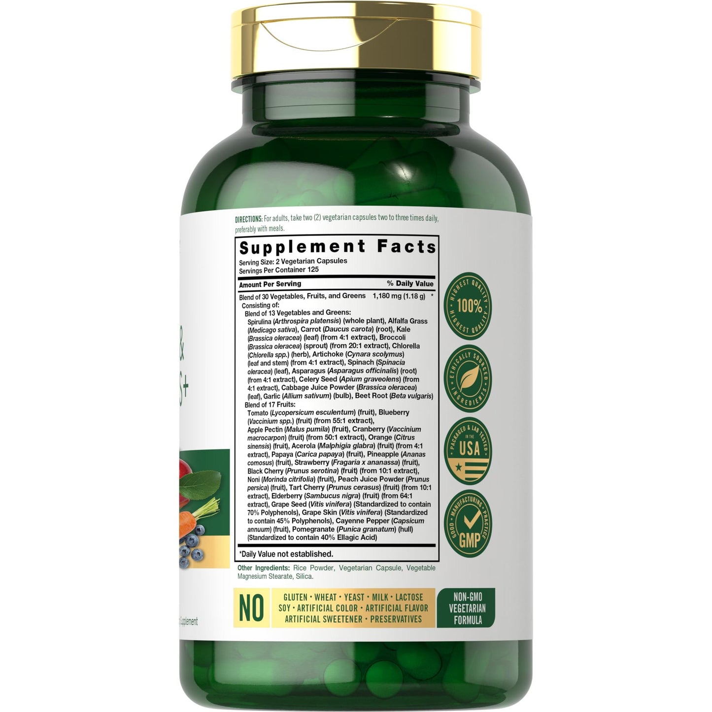 Carlyle Fruits and Veggies Supplement | 250 Capsules | Made with 30 Fruits and Vegetables | Vegetarian, Non-GMO, Gluten Free Superfood Formula - Medaid International