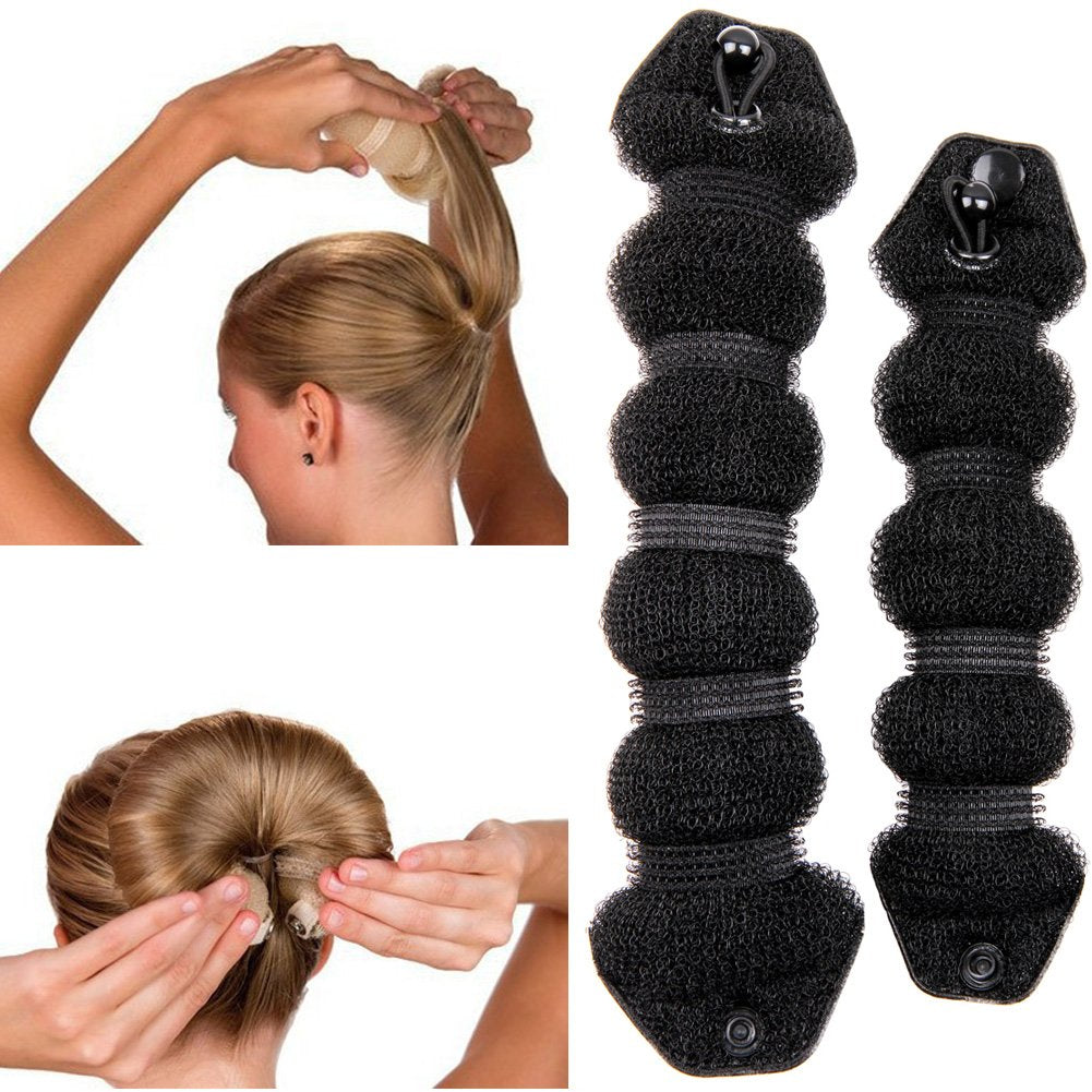 Goldrose Beauty Hair Styling Accessory - 2 Pieces Doughnut Hair Bun Maker and Curler in Small & Large (Black) - Medaid International