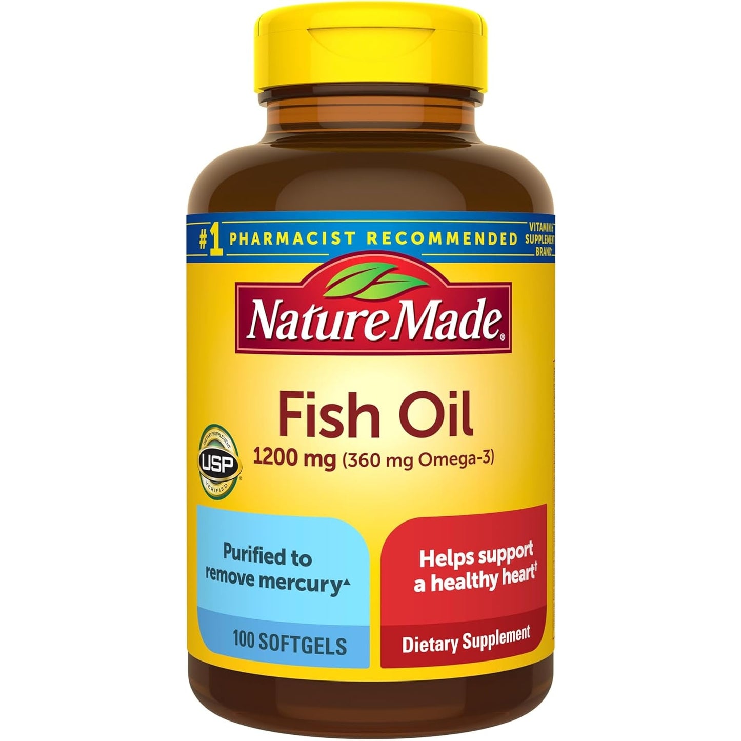 Nature Made Fish Oil 1200 mg Softgels, Fish Oil Supplements, Omega 3 Fish Oil for Healthy Heart Support, Omega 3 Supplement with 100 Softgels, 50 Day Supply - Medaid