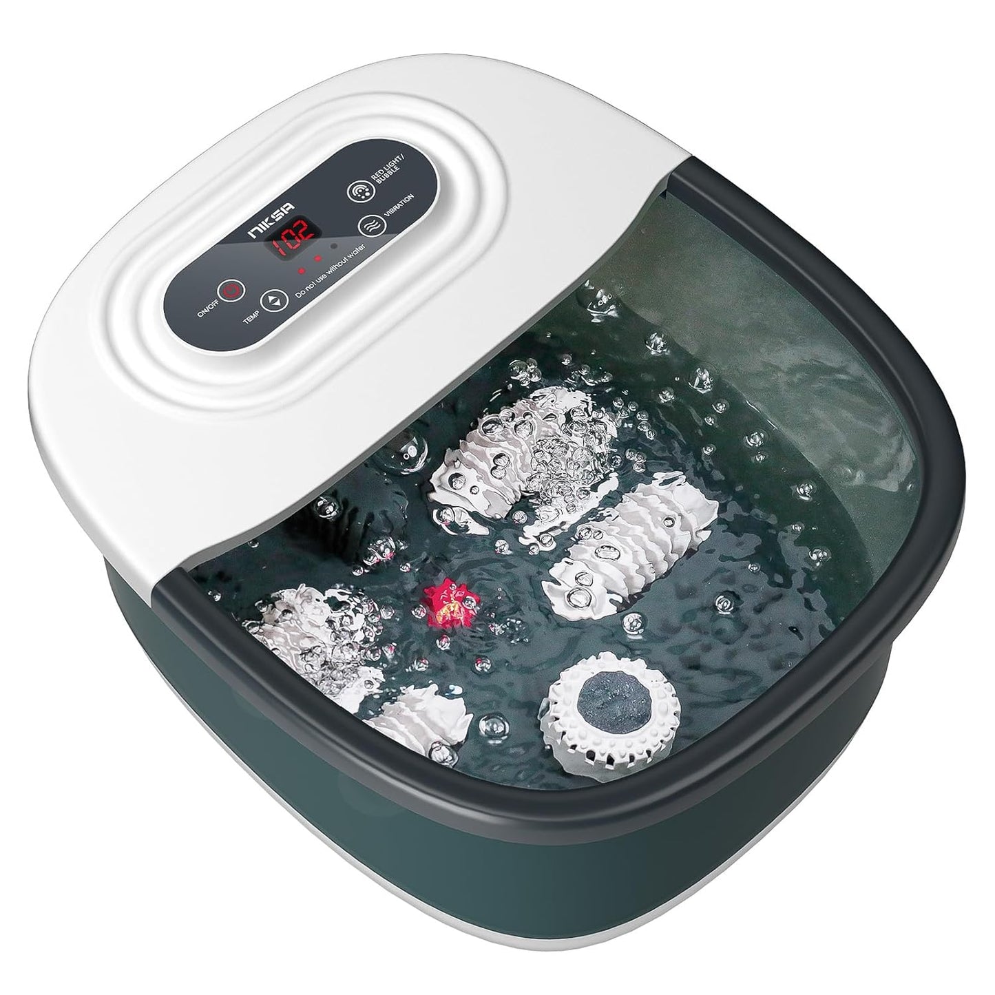 Niksa Foot Spa Bath Massager with Heat, Bubbles, Vibration and Red Light, 4 Massage Roller Pedicure, Tub for Feet Stress Relief, Foot Soaker with Mini Acupressure Massage Points Temperature Control - Medaid International