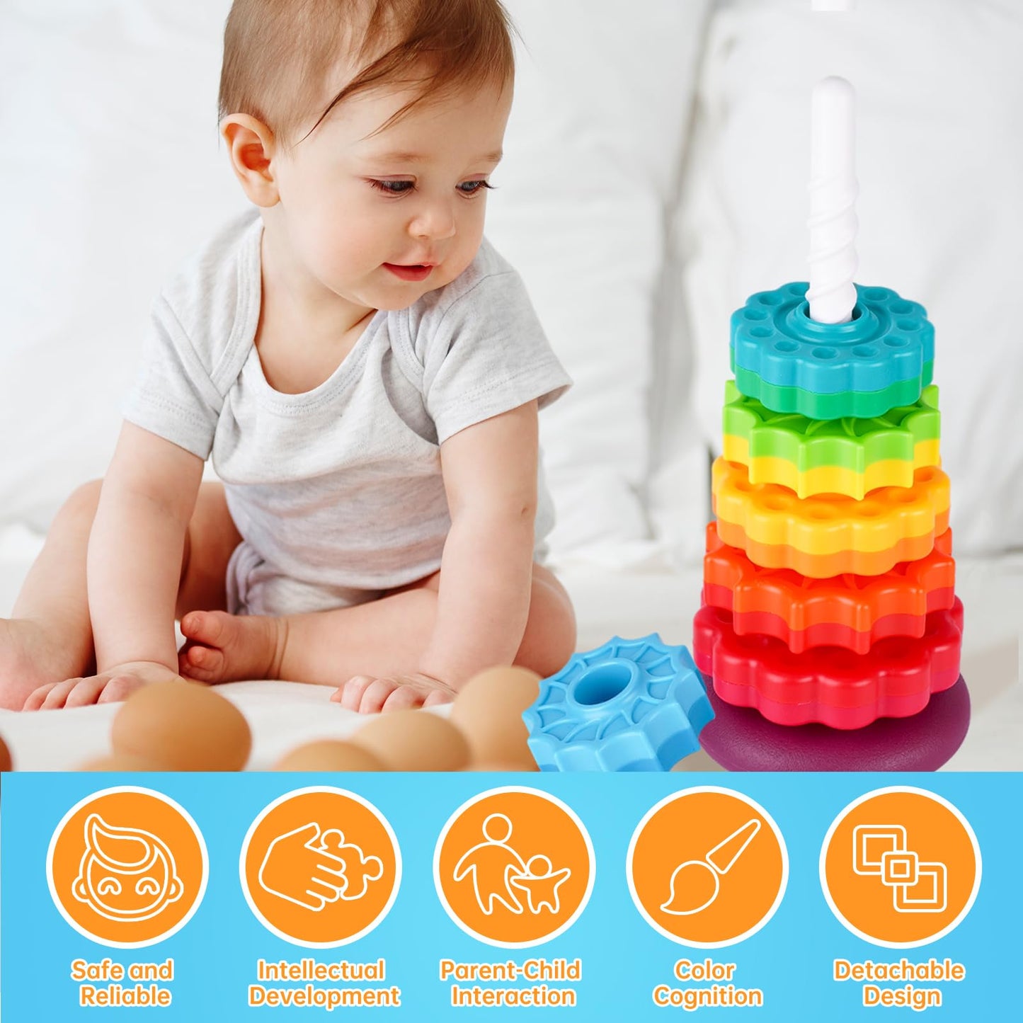 NiToy Spinning Stacking Toy for Kids, Rainbow Tower Dual-Color Spinning Wheels Premium Strong BPA-Free ABS Plastic Early Education Fun Learning and Engaging Brain Development Toys (Large 6th Floor) - Medaid International