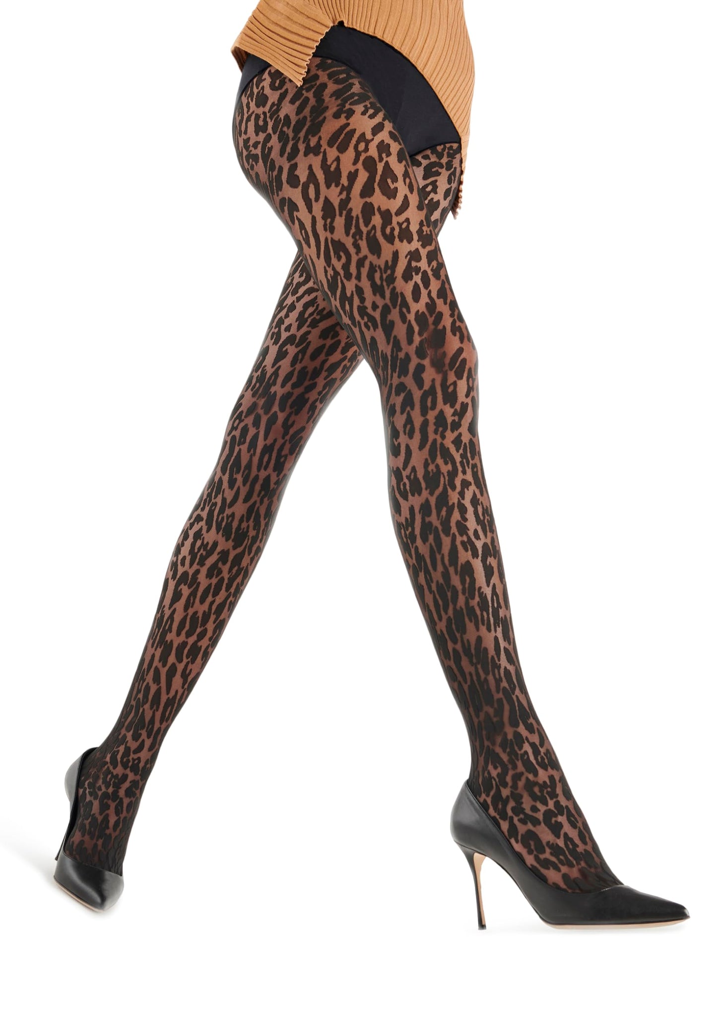 Wolford Josey Tights for Women Leo Design Sheer Opaque Animal-Inspired Print Knitted-in Waistband For Guaranteed Perfect Fit Black Small - Medaid International