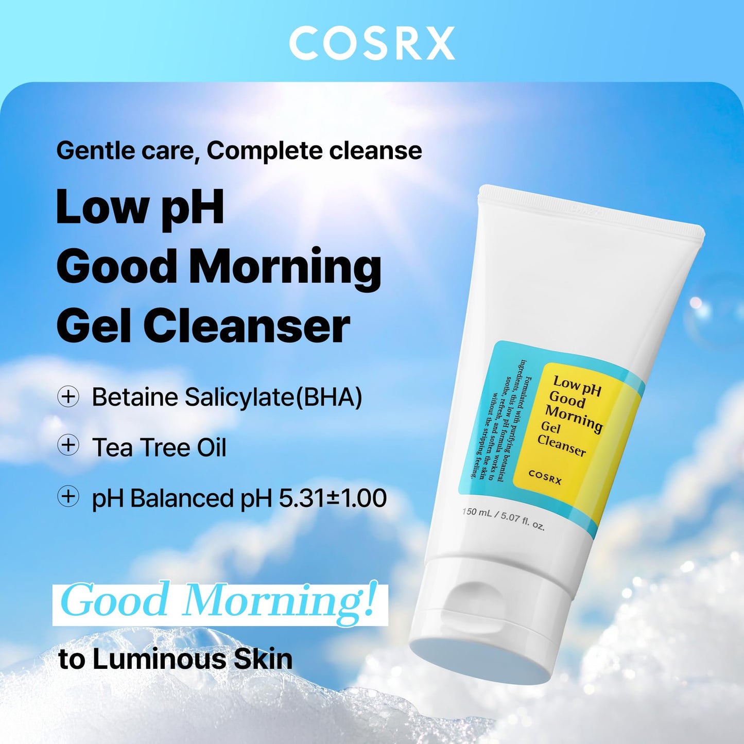 COSRX Low pH Good Morning Gel Face Cleanser, 5.07 fl oz, BHA Face Wash, Daily Mild Face Cleanser for Sensitive Skin, PH Balancing, Korean Skin Care, Korean Face Wash, Stocking Stuffers,Gifts For Women - Medaid International