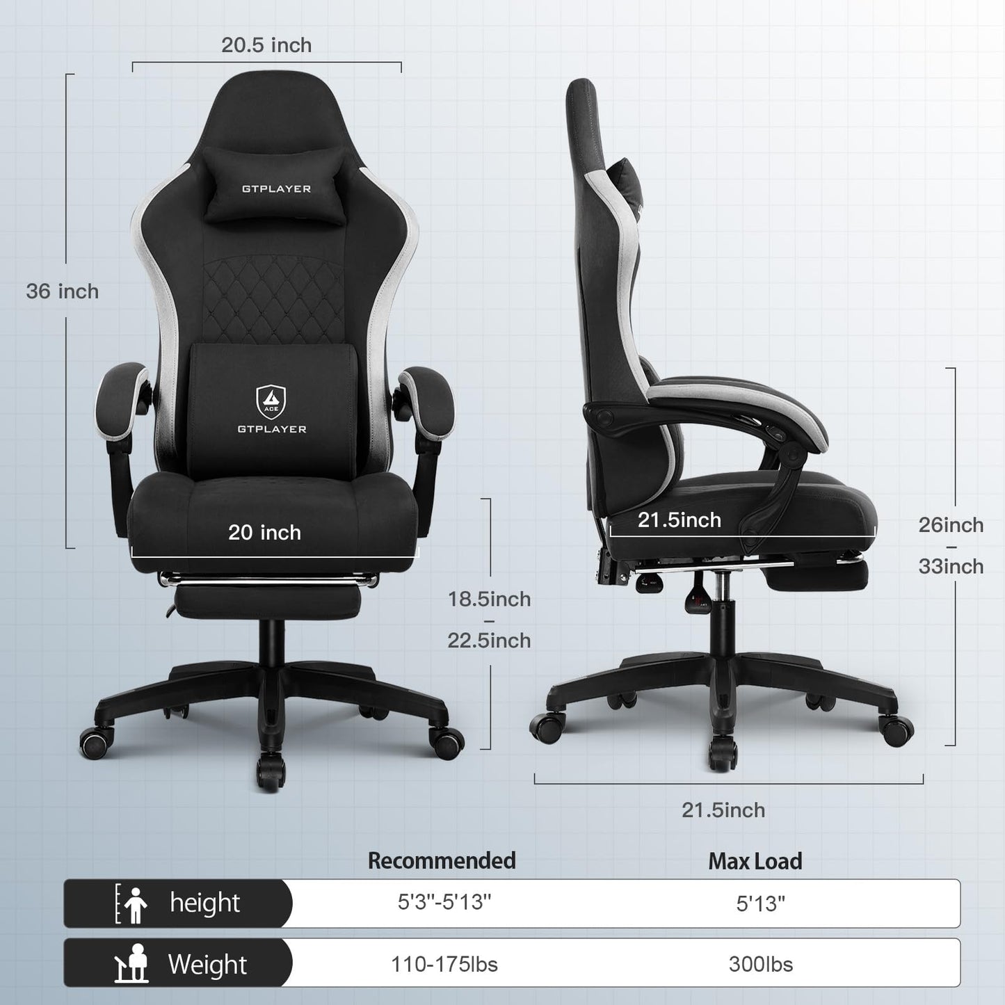 GTPLAYER Gaming Chair, Computer Office Chair with Pocket Spring Cushion, Linkage Armrests and Footrest, High Back Ergonomic Computer Chair with Lumbar Support Task Chair with Footrest(Black) - Medaid International