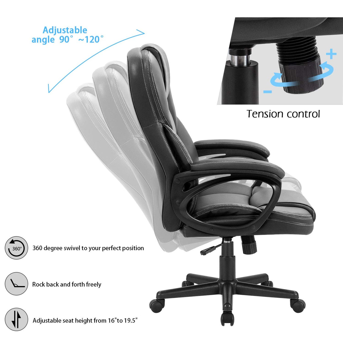 Furmax Office Executive Chair High Back Adjustable Managerial Home Desk Chair, Swivel Computer PU Leather Chair with Lumbar Support (Black) - Medaid International