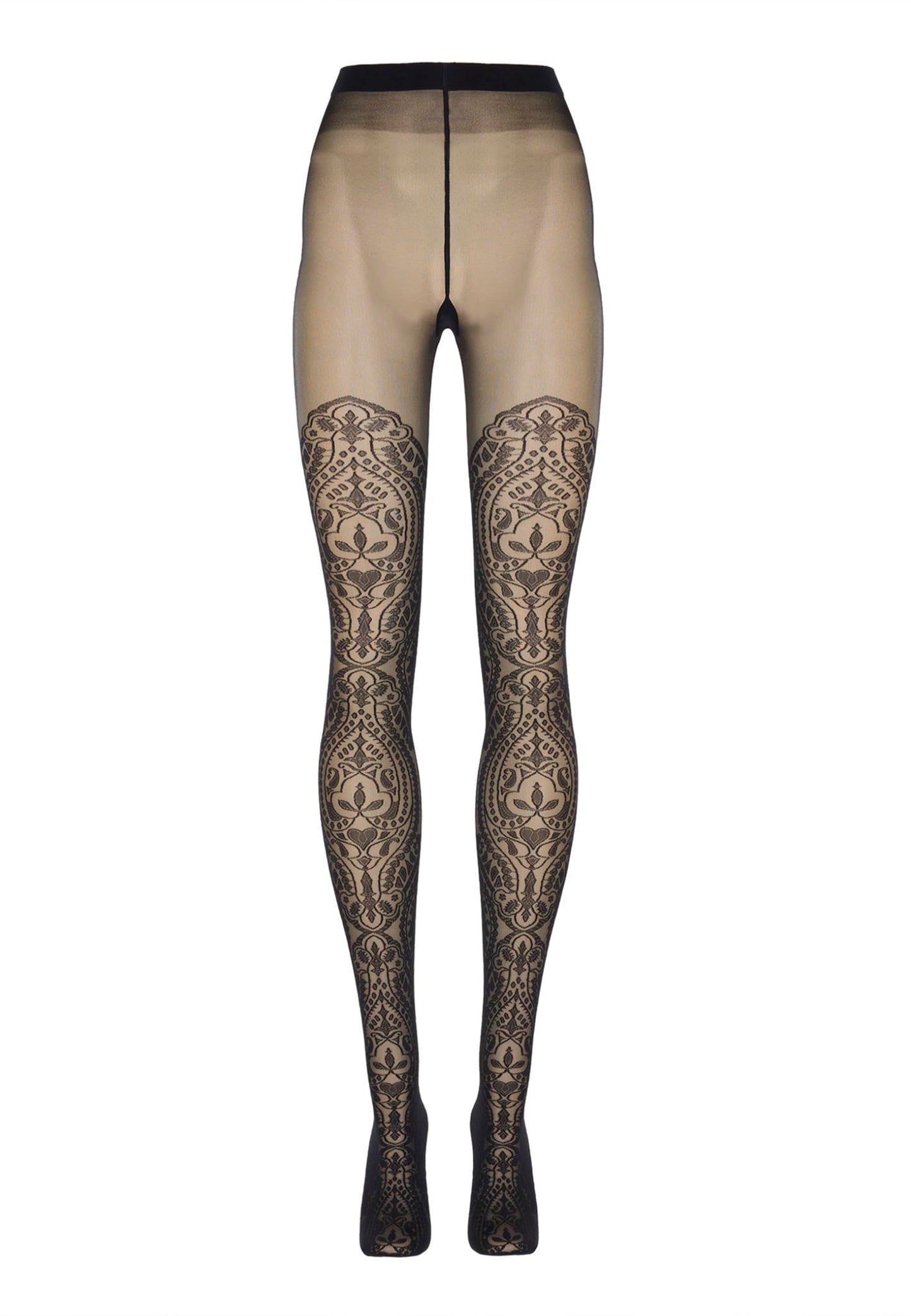 Wolford Ornament Tights For Women 20 Den Pantyhose Hosiery Sheer-Opaque Stylish Pattern Matte Finish Soft Knitted Waistband Black Small - Medaid International