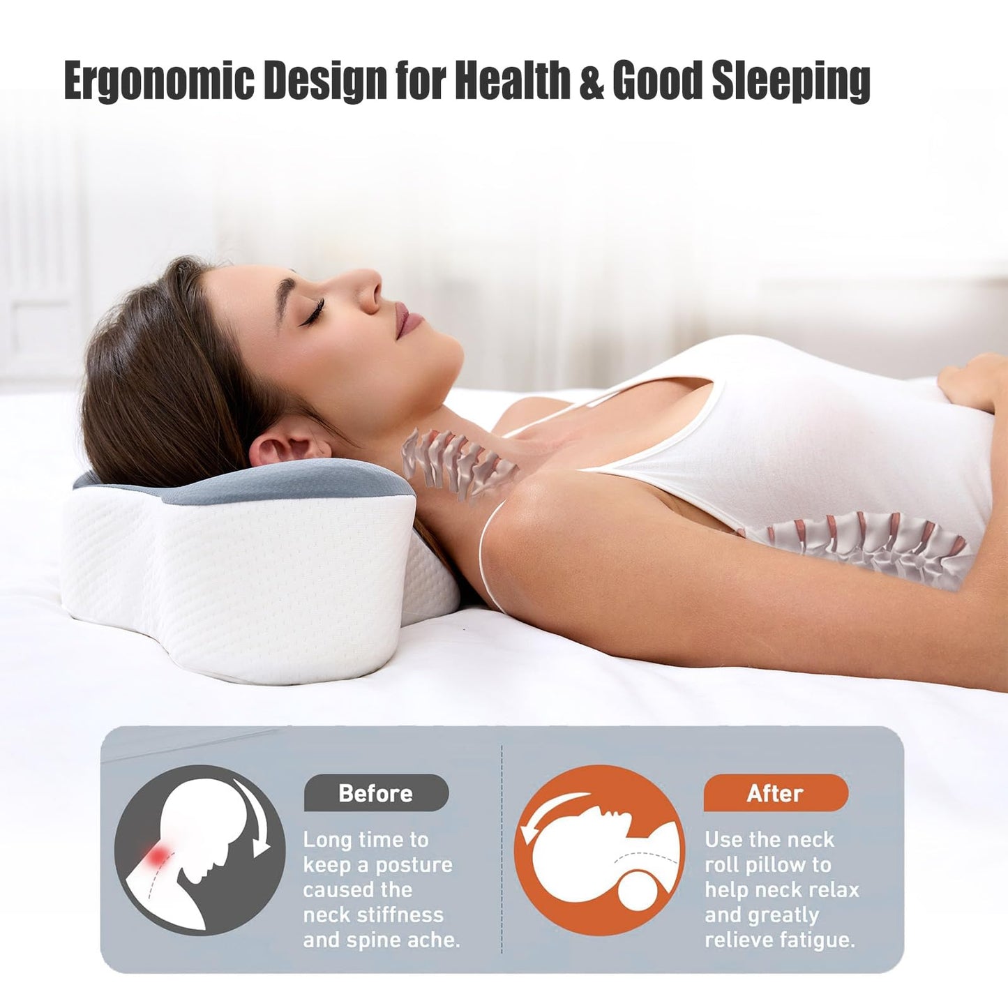 Bespilow Travel Pillow for Sleeping,Cervical Neck Support Pillow for Neck Pain Relief,Lightweight Ergonomic Memory Foam Camping Pillow,Portable Contour Pillows w/Travel Storage Bag,Cooling Cover - Medaid International