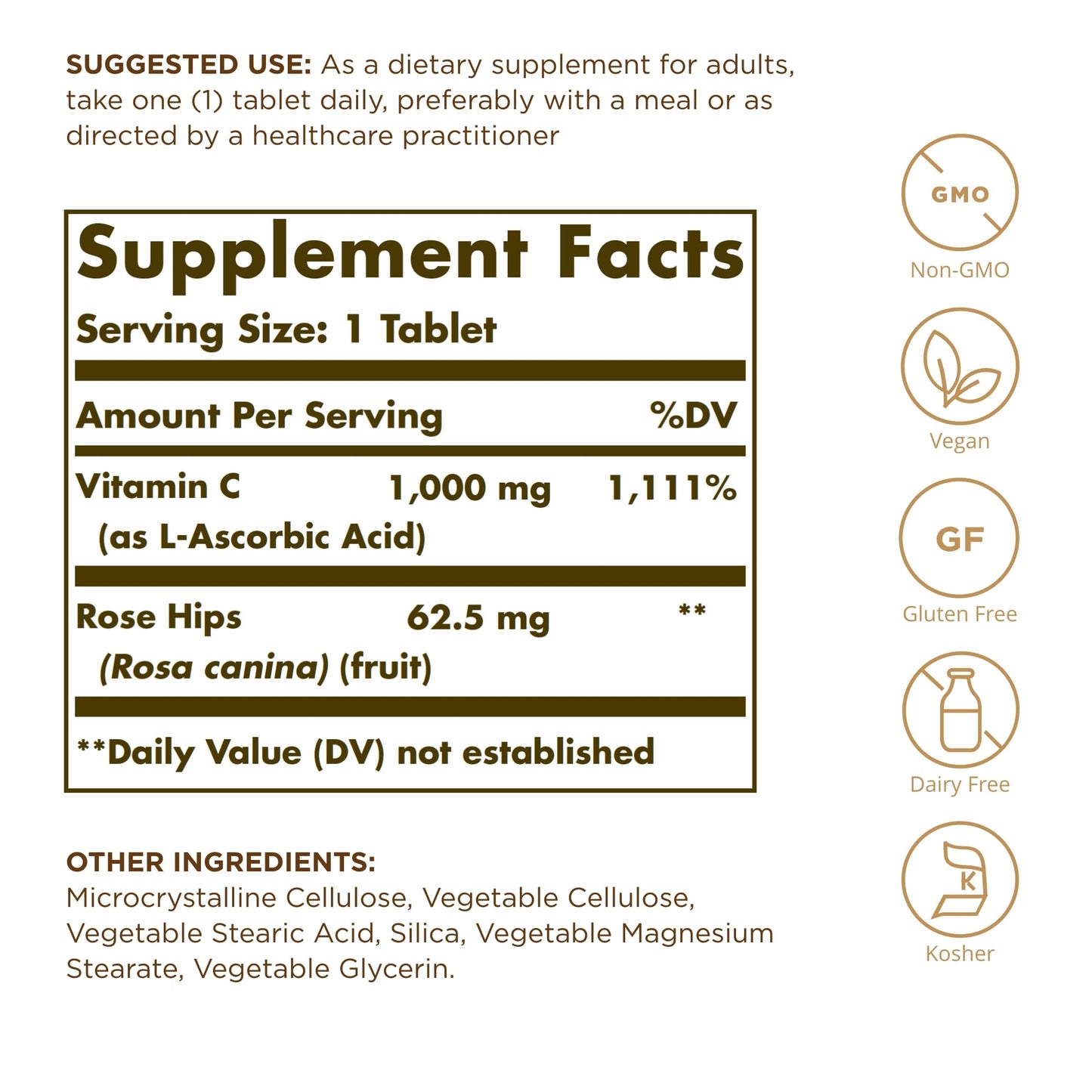 Solgar Vitamin C 1000 mg with Rose Hips - 100 Tablets - Antioxidant & Immune Support - Non-GMO, Vegan, Gluten Free, Dairy Free, Kosher - 100 Servings - Medaid International