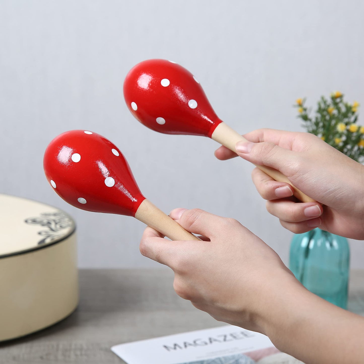 Maracas, Wooden Rumba Shaker Rattle Hand Percussion Musical Instrument for Adults Kids, Set of 2 - Medaid International