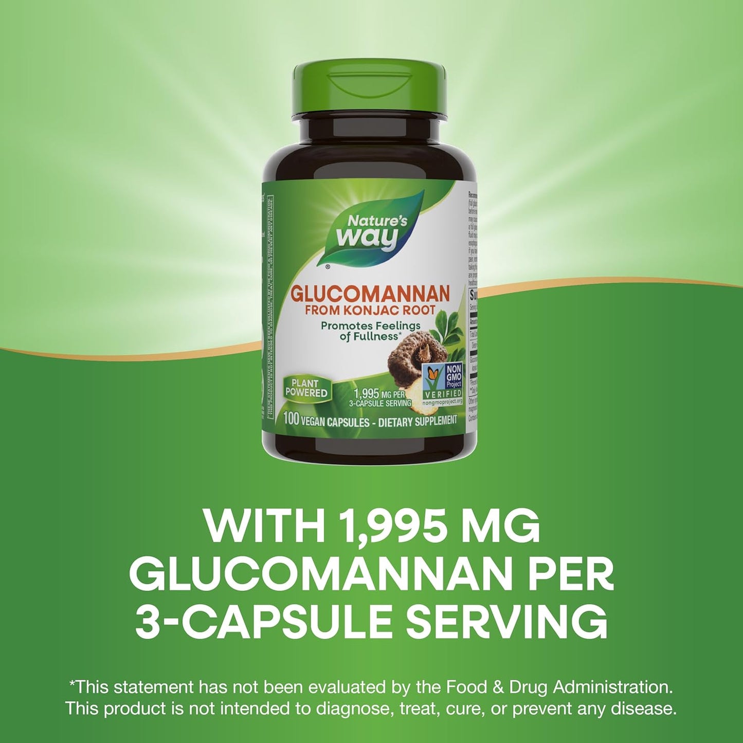 Nature's Way Premium Herbal Glucomannan from Konjac Root, 1,995 mg per serving, 100 Vegan Capsules - Medaid International