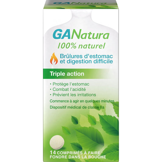 GANatura - 100% Naturel - Brûlures d'estomac et digestion difficile - 14 Comprimés - Medaid International