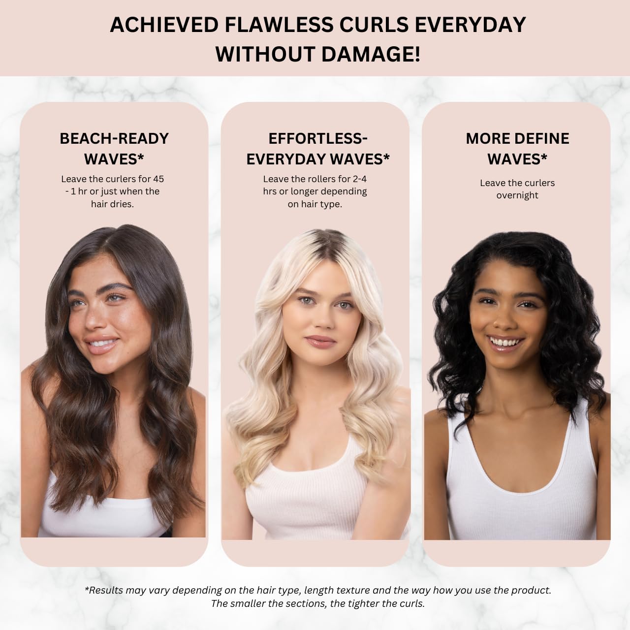 Kitsch Satin Pillow Rollers -Heatless Hair Curler, Hair Rollers, Heatless Curls Overnight, Flexible Curling Rods for Long &Short Hairs, Flexi Rod Curlers to Sleep in, Overnight Blowout Rods-6pc Marble - Medaid International