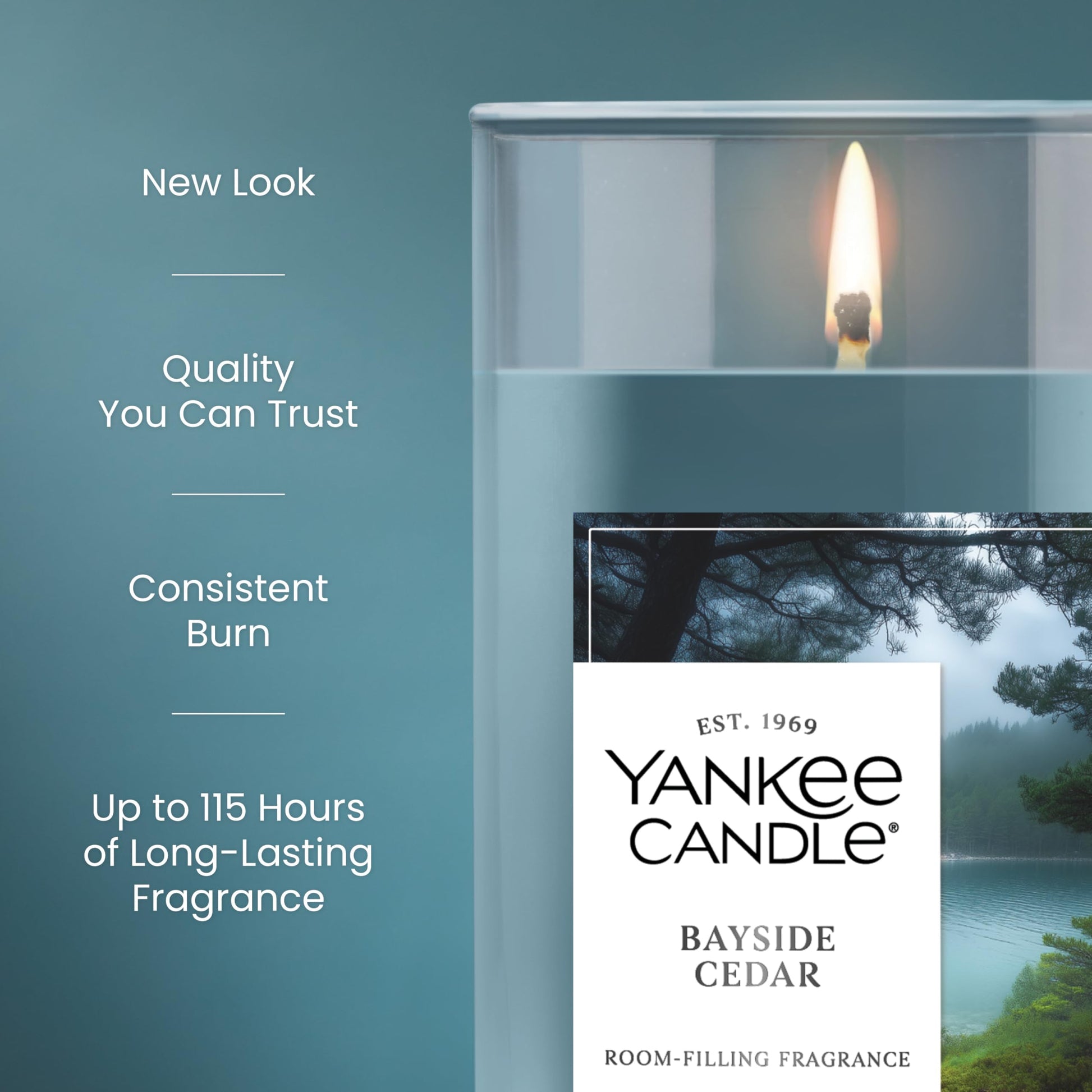 Yankee Candle Medium Pillar Scented Candle with up to 115 Hour Burn Time, Premium Plant Wax Blend for Consistent Burn, 14.25 oz Pillar Candle with Room Filling Fragrance, Bayside Cedar - Medaid International