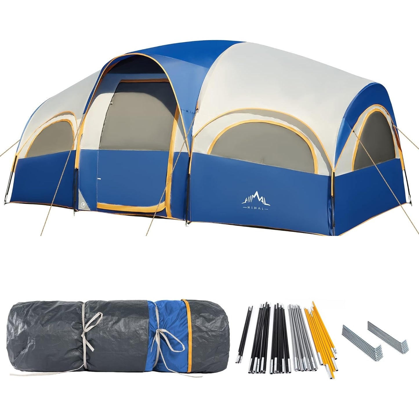 8 Person Tent for Camping, Waterproof Windproof Family Tent with Rainfly, Divided Curtain Design for Privacy Space, Portable with Carry Bag - Medaid International