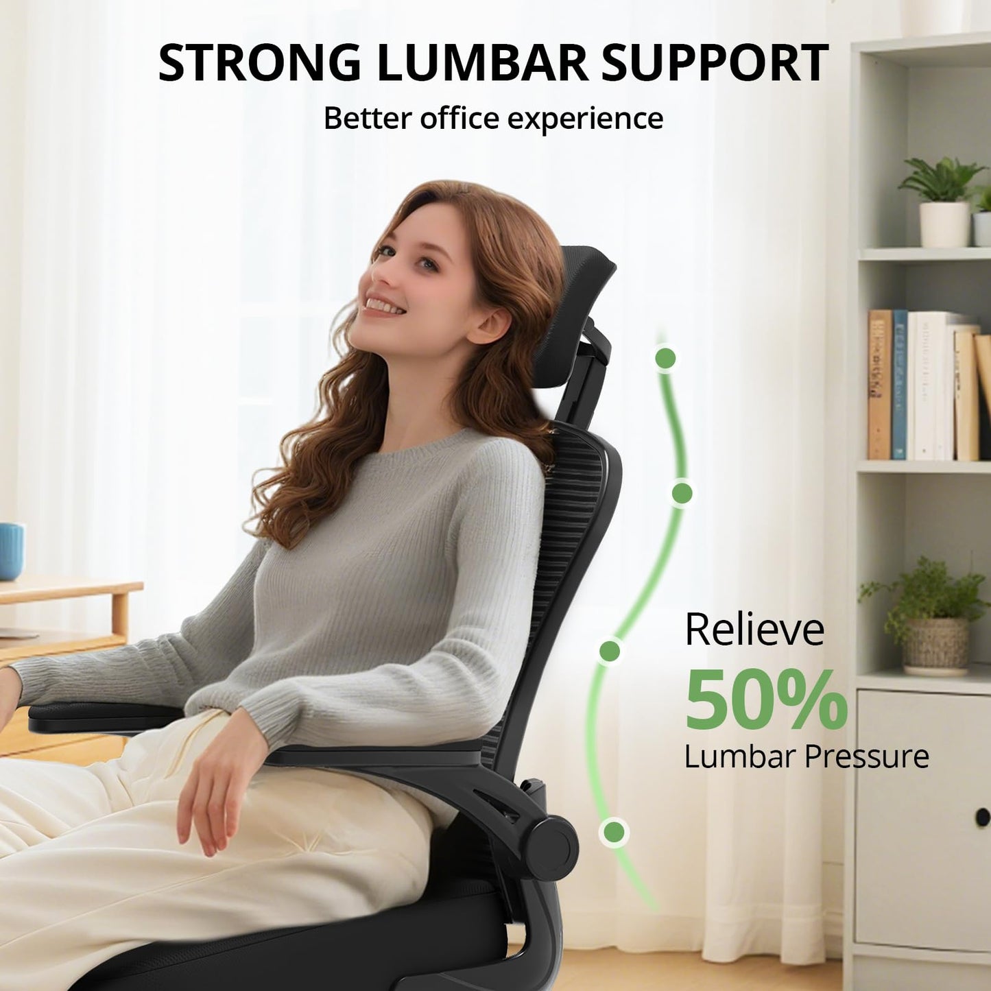 Office Chair Ergonomic Desk Chair, 330LBS Capacity, High Back Computer Chair for Long Hours Comfortable, Rolling Swivel Executive Task Chair for Home Office with Flip-up Armrests, Black - Medaid International