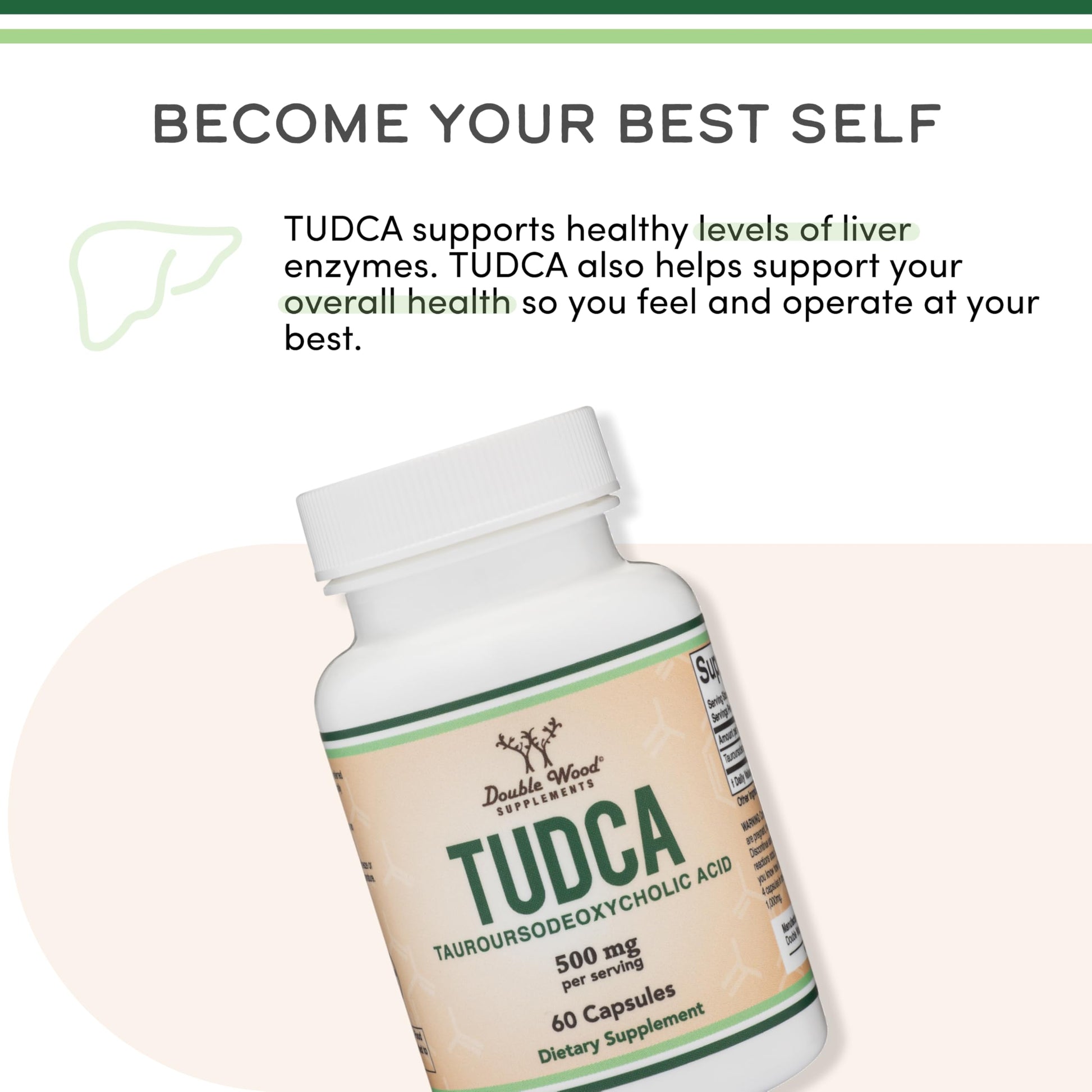 TUDCA Bile Salts Liver Support Supplement, 500mg Servings, Liver and Gallbladder Cleanse Supplement (60 Capsules, 250mg) Genuine Bile Acid TUDCA with Strong Bitter Taste by Double Wood - Medaid International