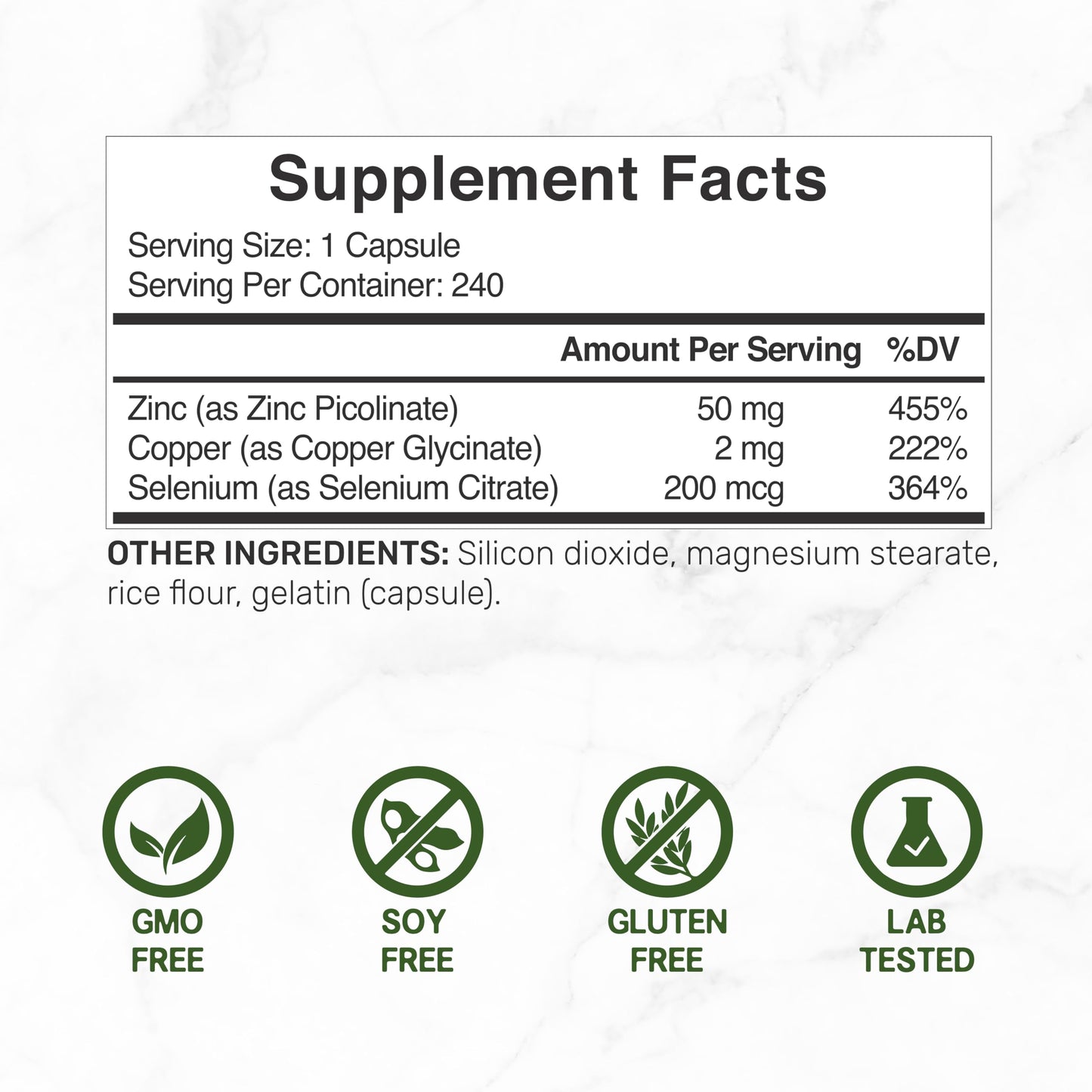 Deal Supplement Zinc 50mg with Selenium + Copper, 240 Capsules, 8 Month Supply, 3 in 1 Mineral Formula, Zinc Picolinate Complex Supplement, Supports Healthy Immune System for Adults and Kids - Medaid International