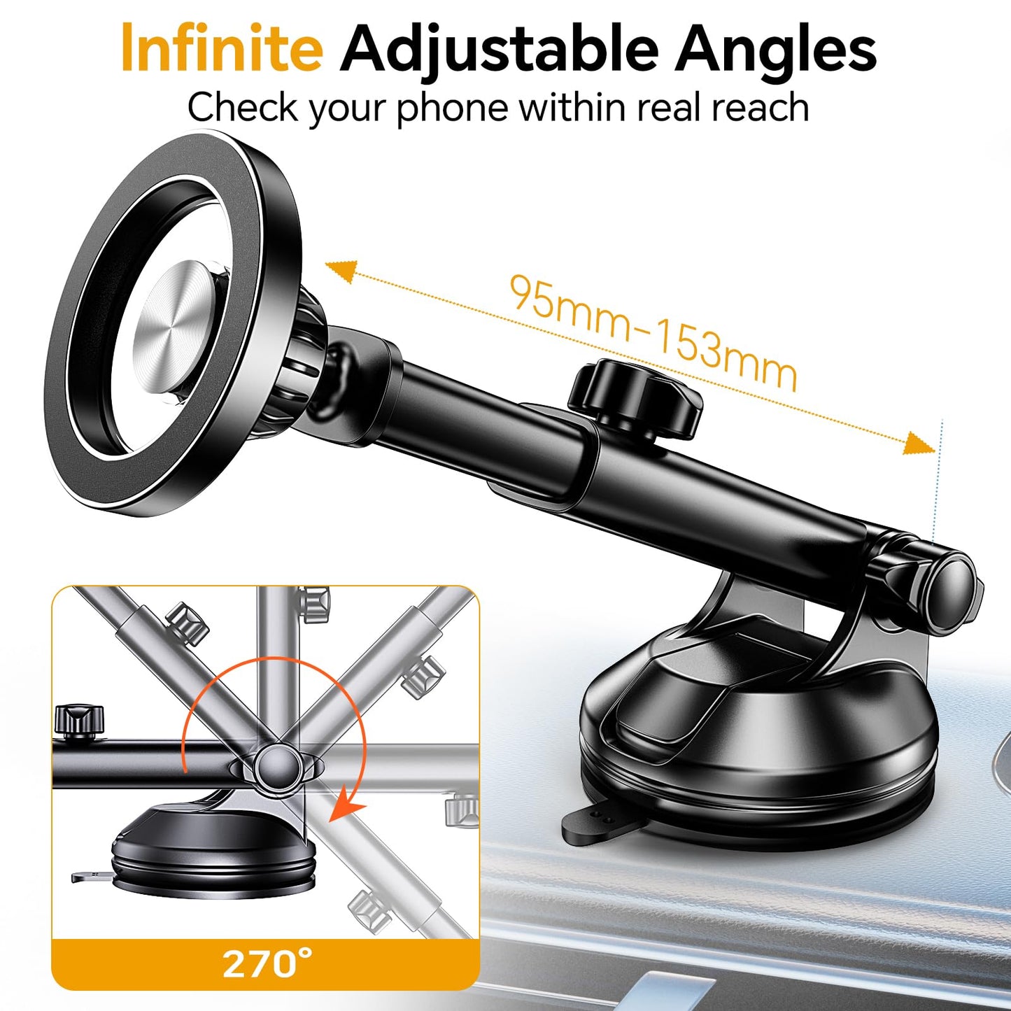 Coolpow for MagSafe Car Mount【Windshield+Vent+Dash】Magnetic Phone Holder for Car Phone Holder Mount Cell Phone Holders for Your Car Accessories Suction Cup Stand for Garmin GPS for iPhone 17 16 15 14 - Medaid International