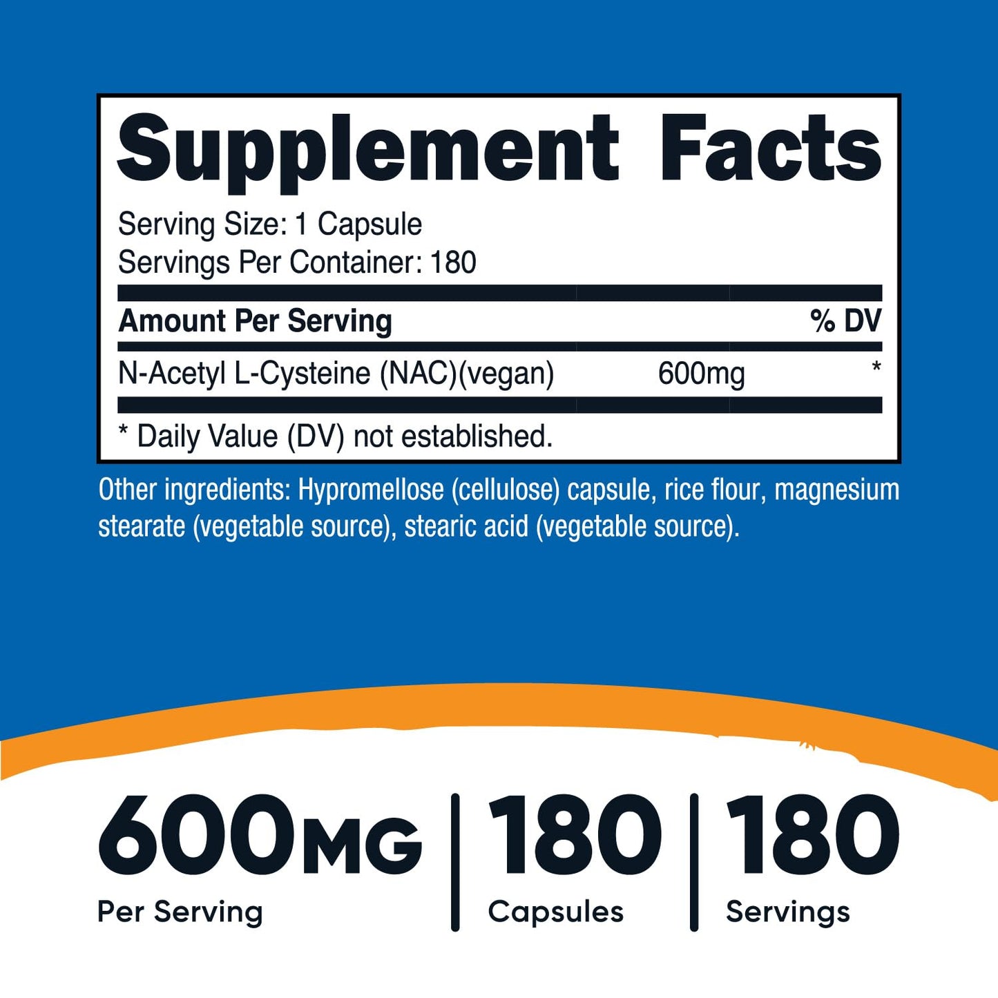 Nutricost N-Acetyl L-Cysteine (NAC) 600mg, 180 Capsules - Non-GMO, Gluten Free - Medaid International