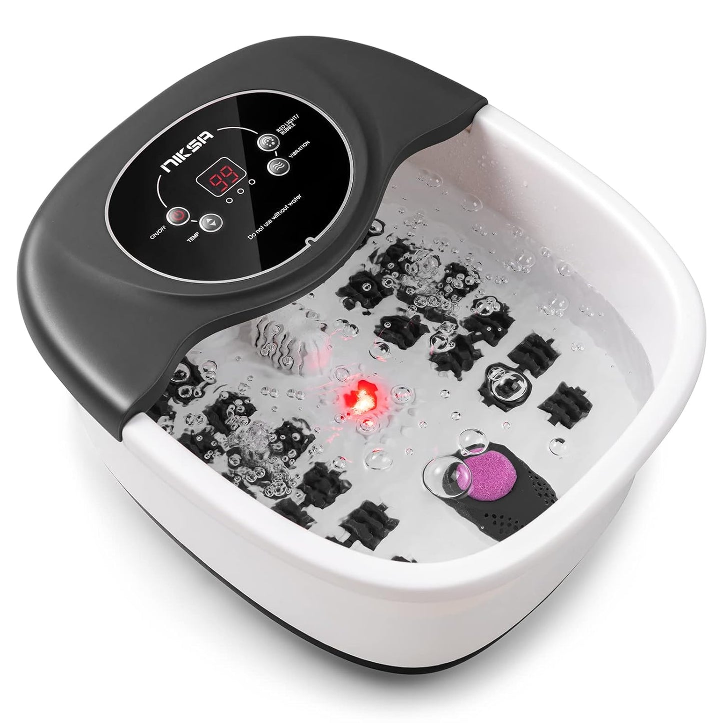 Niksa Foot Spa Bath Massager with Heat, Bubbles, Vibration and Red Light, 4 Massage Roller Pedicure, Tub for Feet Stress Relief, Foot Soaker with Mini Acupressure Massage Points Temperature Control - Medaid International