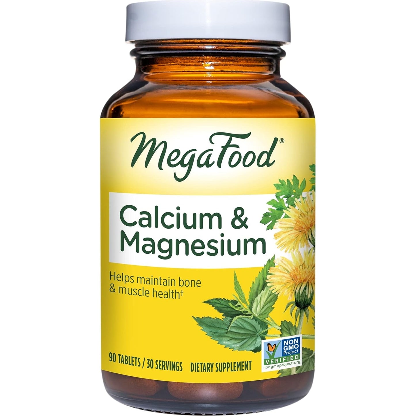 MegaFood Calcium Magnesium Supplement - with fermented Magnesium Glycinate - Supports Bone Health & Heart Health - Calcium & Magnesium Supplement for Men & Women - Non-GMO - 90 Tabs (30 Servings) - Medaid International