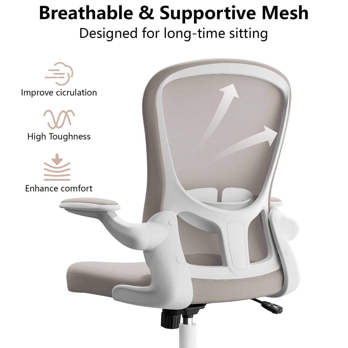 Ergonomic Office Chair, Comfort Swivel Home Office Task Chair, Breathable Mesh Desk Chair, Lumbar Support Computer Chair with Flip-up Arms and Adjustable Height - Medaid International