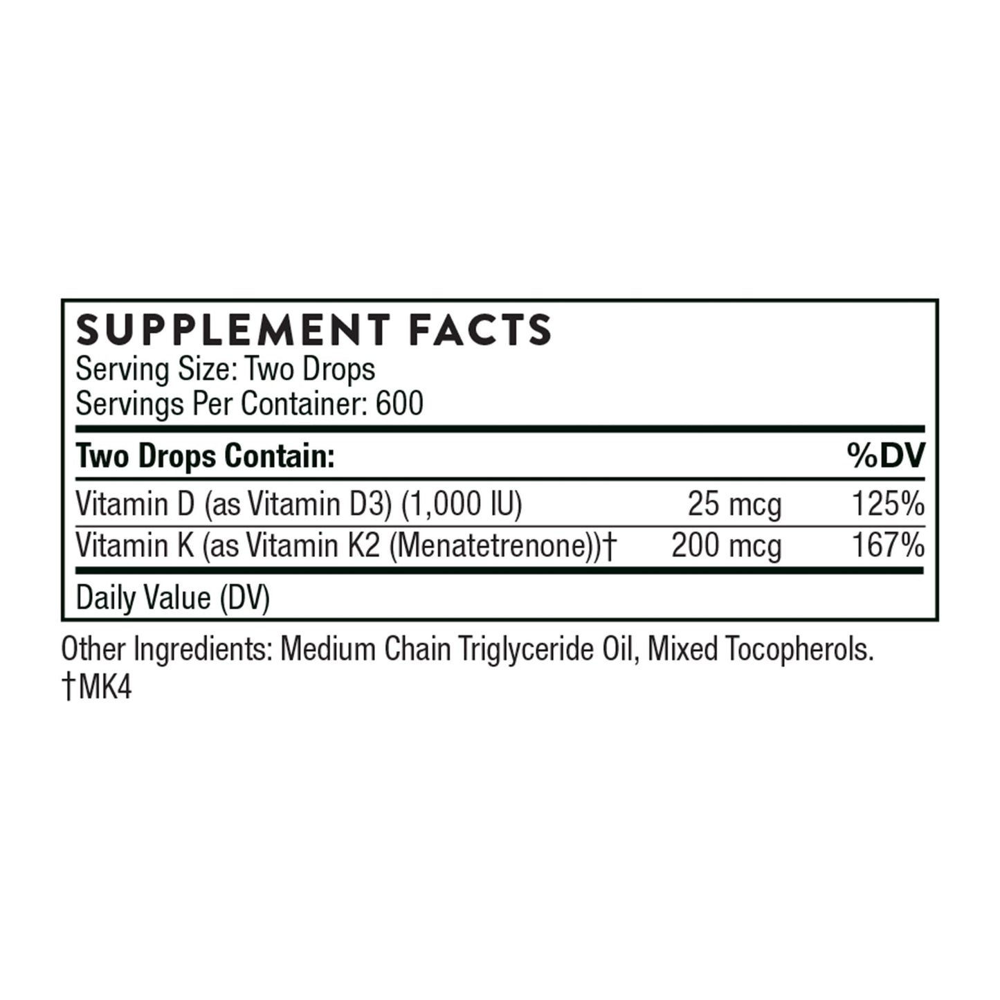 THORNE - Vitamin D + K2 Liquid with a metered Dispenser - Vitamins D3 and K2 to Support Healthy Bones and Muscles* - 1 Fl Oz (30 ml) - 600 Servings - Medaid International