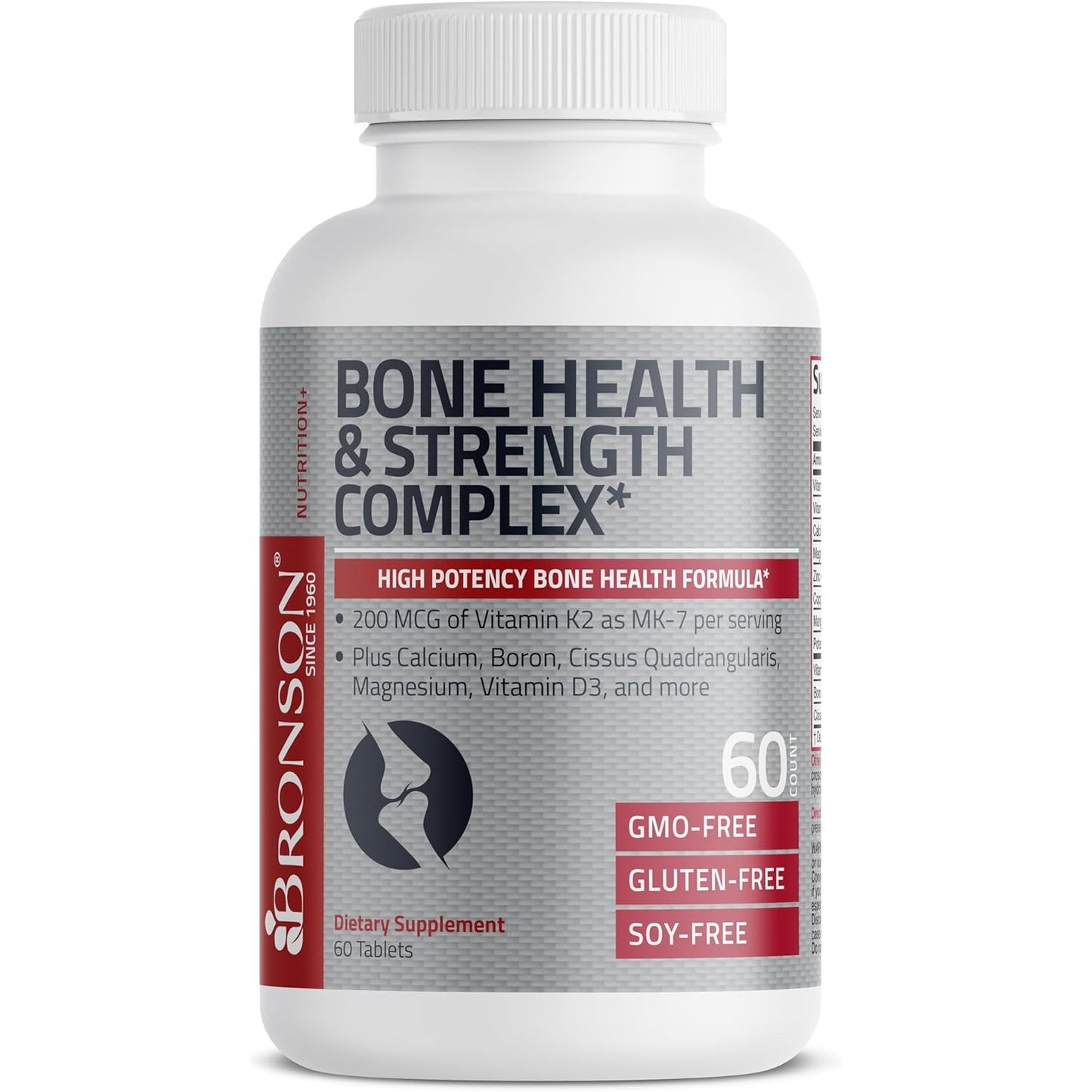 Bronson Bone Health & Strength Complex* High Potency Formula 200 MCG of Vitamin K2 as MK7, Plus Calcium, Boron, Cissus Quadrangularis, Magnesium, Vitamin D3, and More - Non-GMO, 60 Tablets - Medaid International