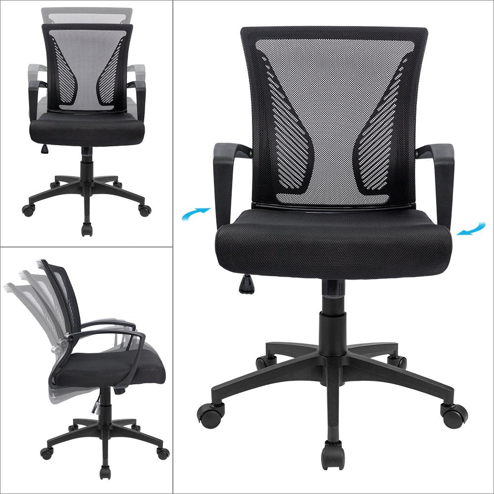 Furmax Office Chair Ergonomic Computer Desk Mesh Chair Mid Back Swivel Lumbar Support with Armrest (1, Black) - Medaid International