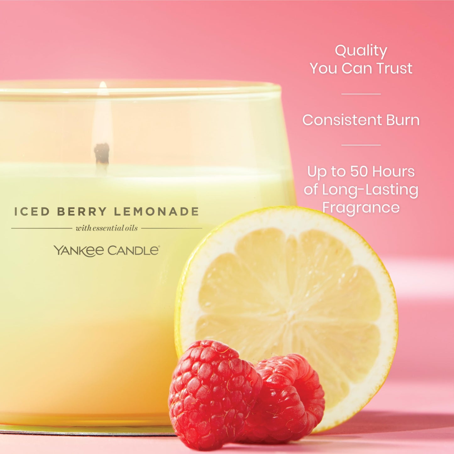 Yankee Candle Studio Scented Candle with up to 50 Hour Burn Time, Premium Plant Wax Blend for Consistent Burn, 10 oz Jar Candle with Room Filling Fragrance, Iced Berry Lemonade - Medaid International