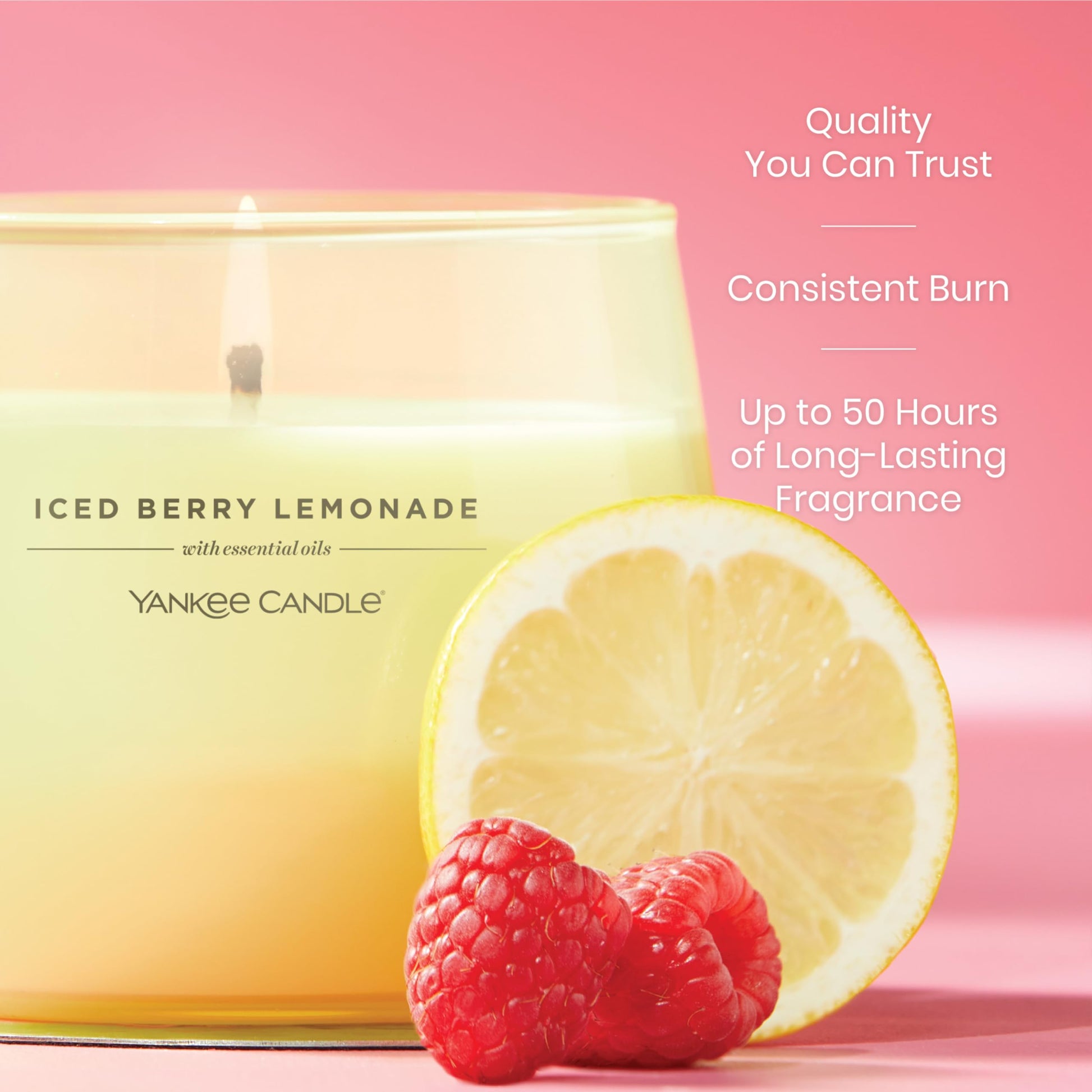 Yankee Candle Studio Scented Candle with up to 50 Hour Burn Time, Premium Plant Wax Blend for Consistent Burn, 10 oz Jar Candle with Room Filling Fragrance, Iced Berry Lemonade - Medaid International