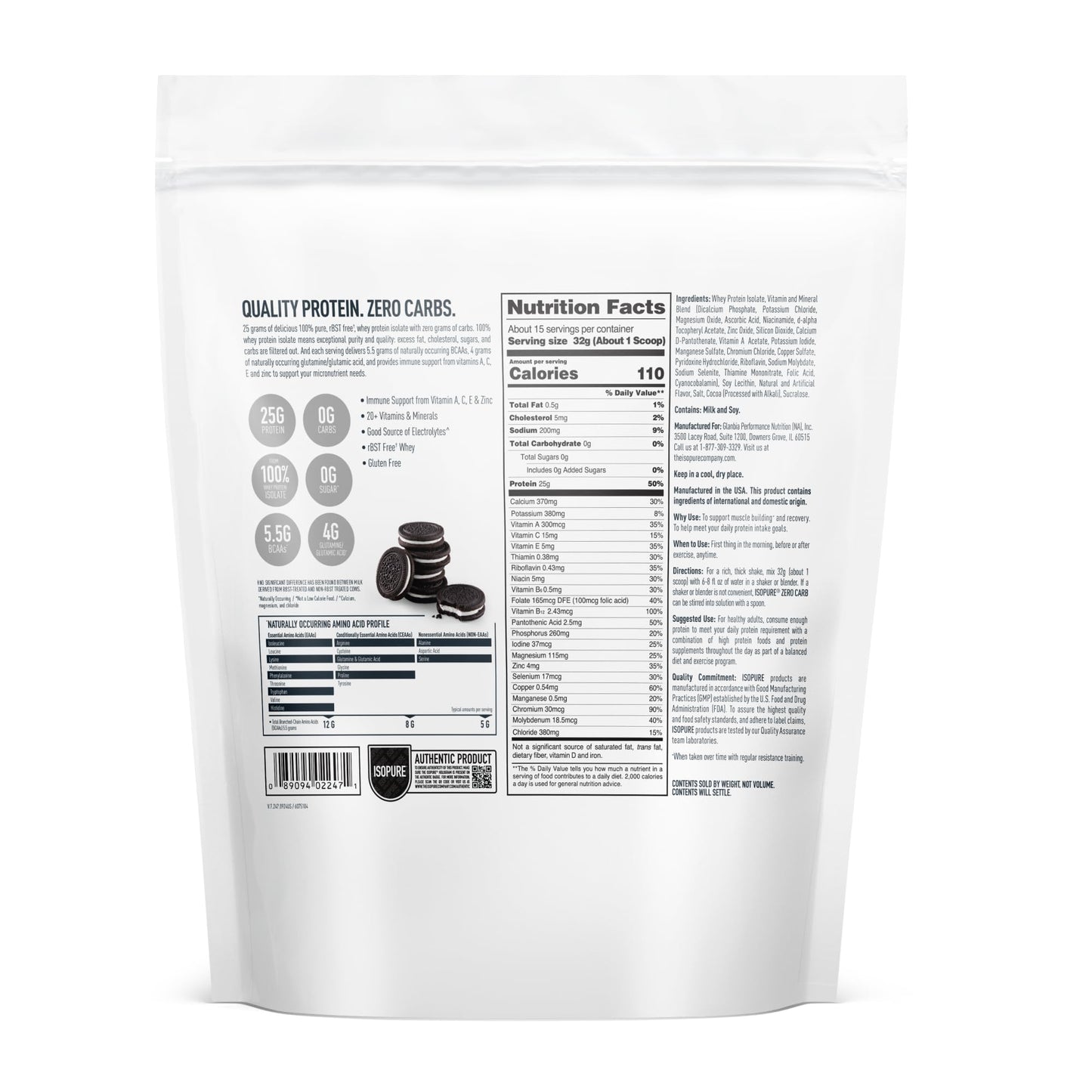 Isopure Zero Carb 100% Pure Whey Isolate Protein Powder, Lactose Free, Gluten Free, With Vitamins, Cookies & Cream, 25g Protein Per Serving, 1 Lb, 15 Servings (Packaging May Vary) - Medaid International