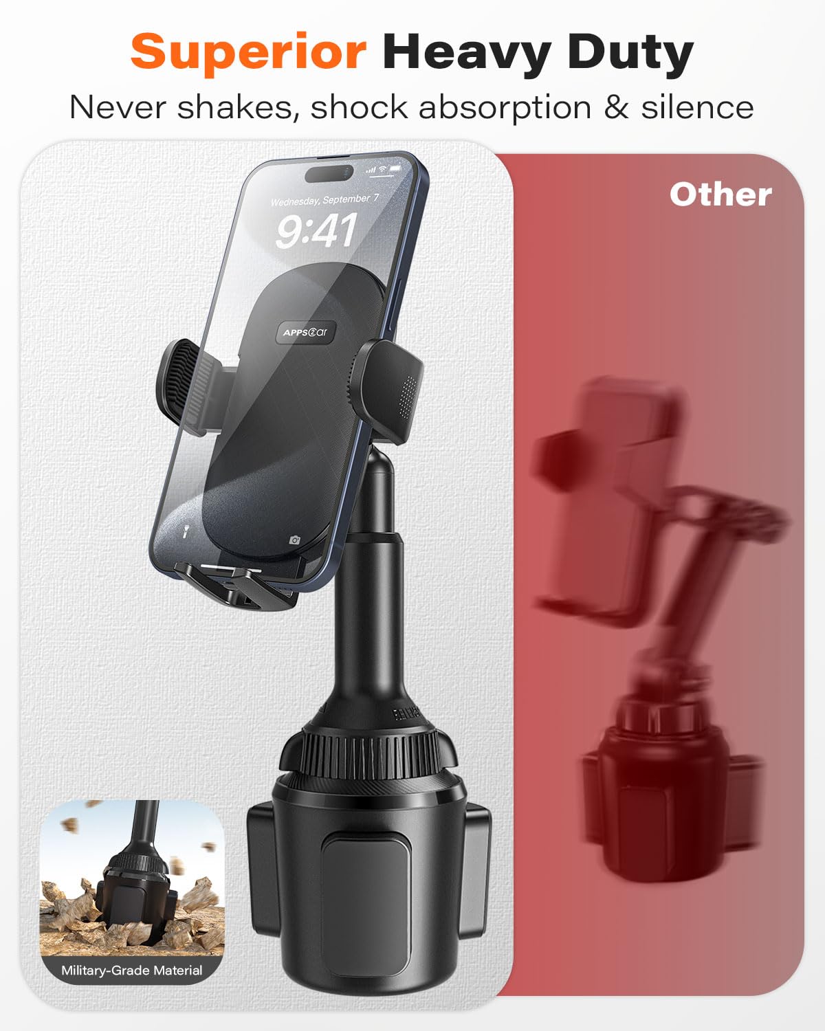APPS2Car Universal Car Cup Phone Holder | Quick Extension Long Arm | 360° Swivel | Adjustable for iPhone, Samsung, Google, and All Smartphones | Stable & No Shake Design - Medaid International