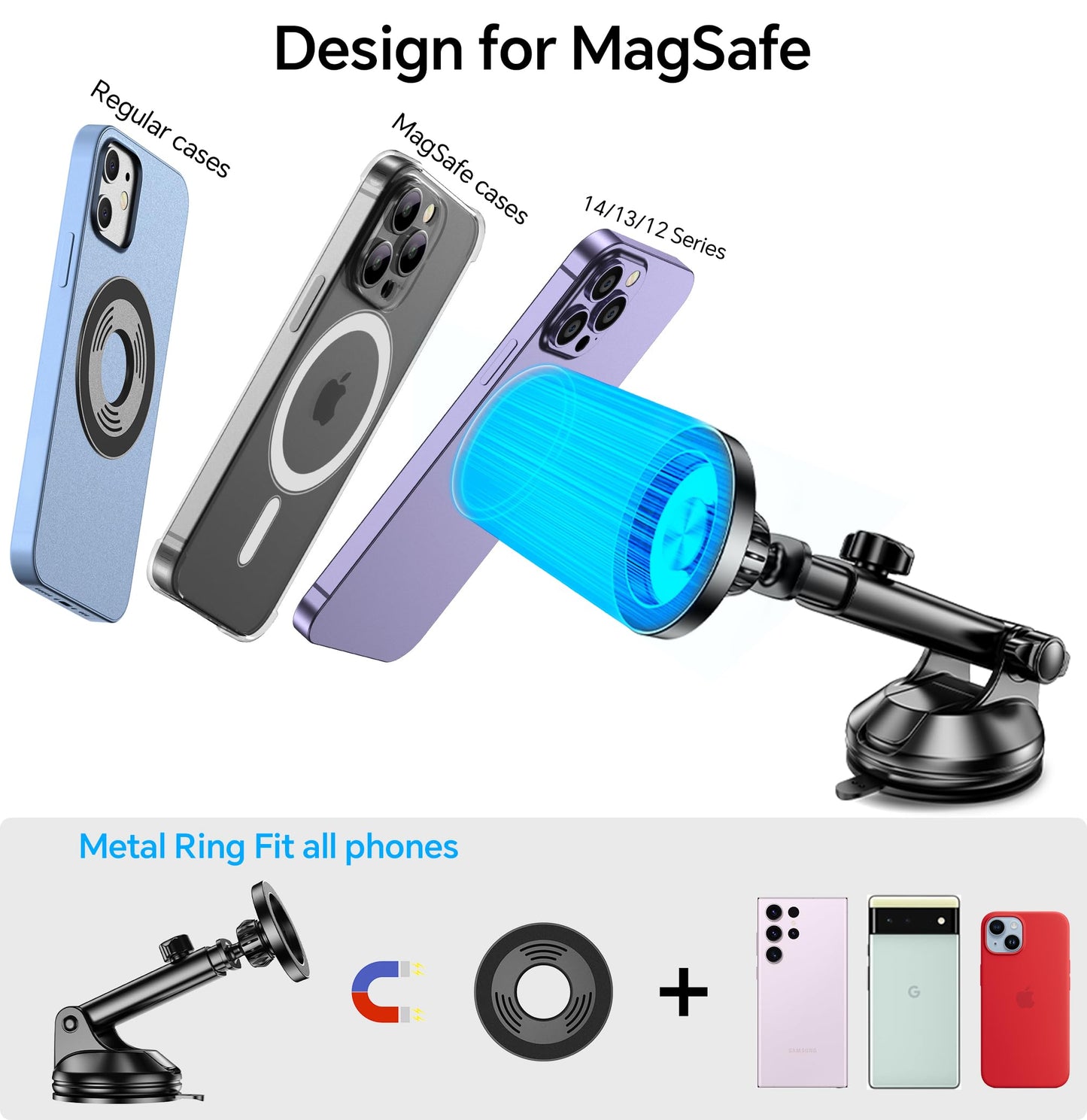 Coolpow for MagSafe Car Mount【Windshield+Vent+Dash】Magnetic Phone Holder for Car Phone Holder Mount Cell Phone Holders for Your Car Accessories Suction Cup Stand for Garmin GPS for iPhone 17 16 15 14 - Medaid International