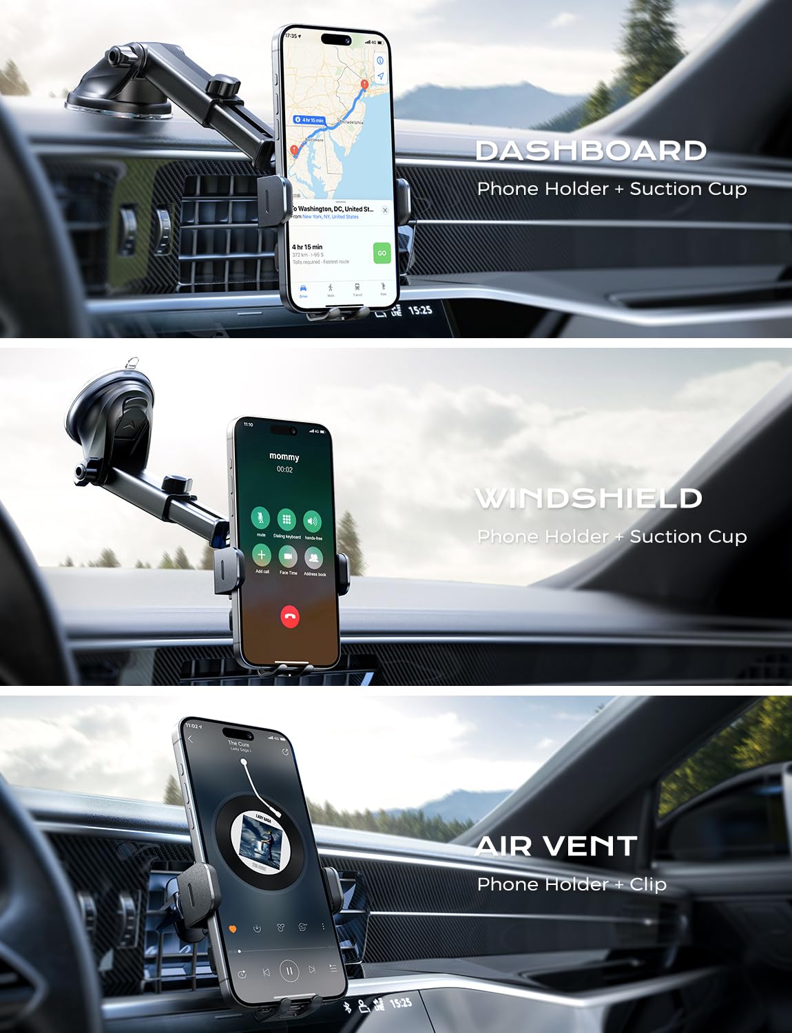 CHGeek Wireless Car Charger, 15W Fast Charging Auto Clamping Car Charger Phone Mount Phone Holder fit for iPhone 16 15 14 13 12 Pro Max 11 XR XS, Samsung Galaxy S24 Ultra S23 S22 S21, S20, S10+, Black - Medaid International