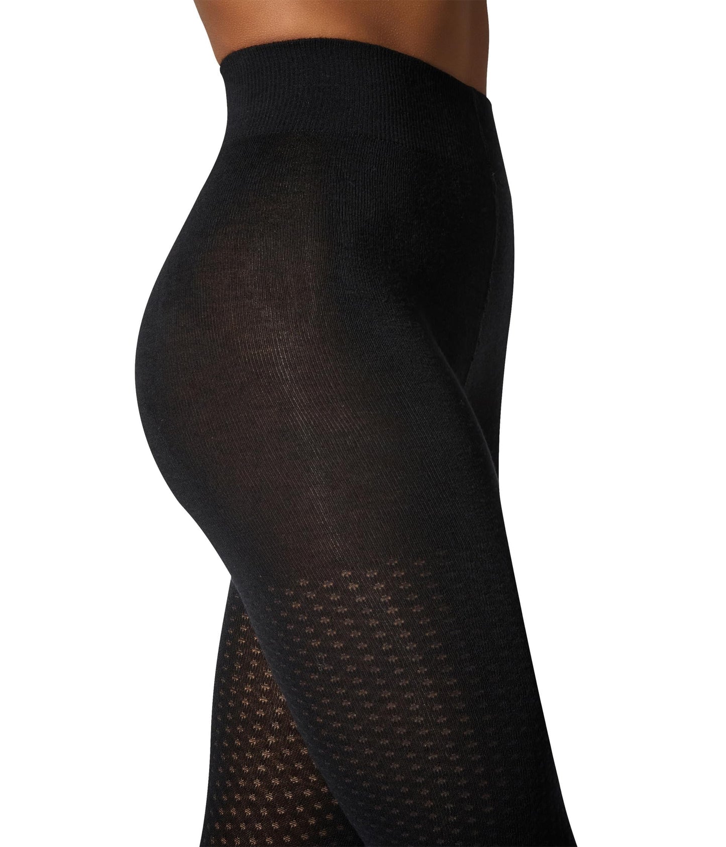Wolford Merino Dot Tights for Women 100 Denier Opaque Merino Wool Blend Jacquard Dot Design Knitted-in Heels Soft Waistband Black X-Small - Medaid International