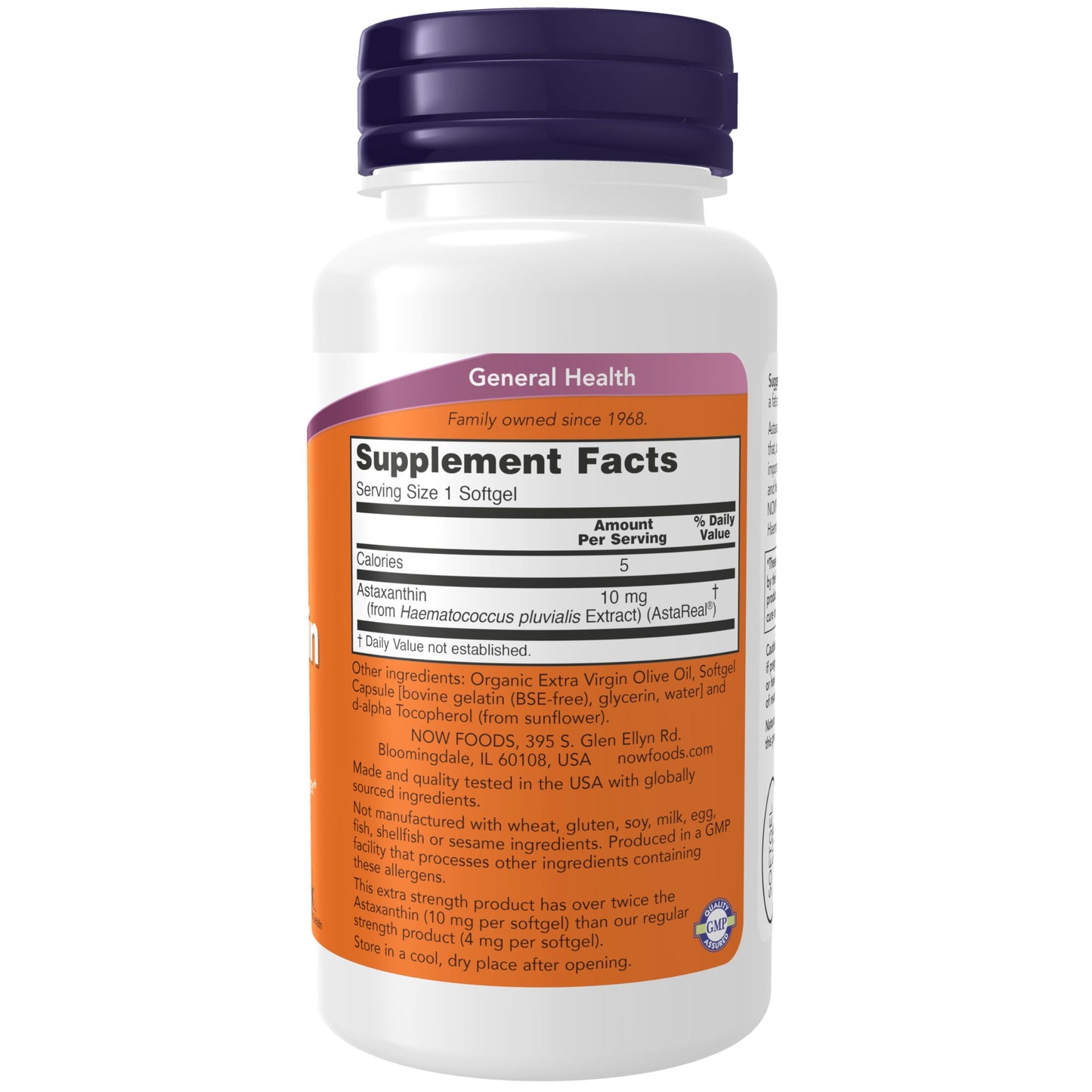 NOW Foods Supplements, Astaxanthin 10mg, Extra Strength,derived from Non-GMO Haematococcus Pluvialis Microalgae and has naturally occurring Lutein, Canthaxanthin and Beta-Carotene, 60 Softgels - Medaid International