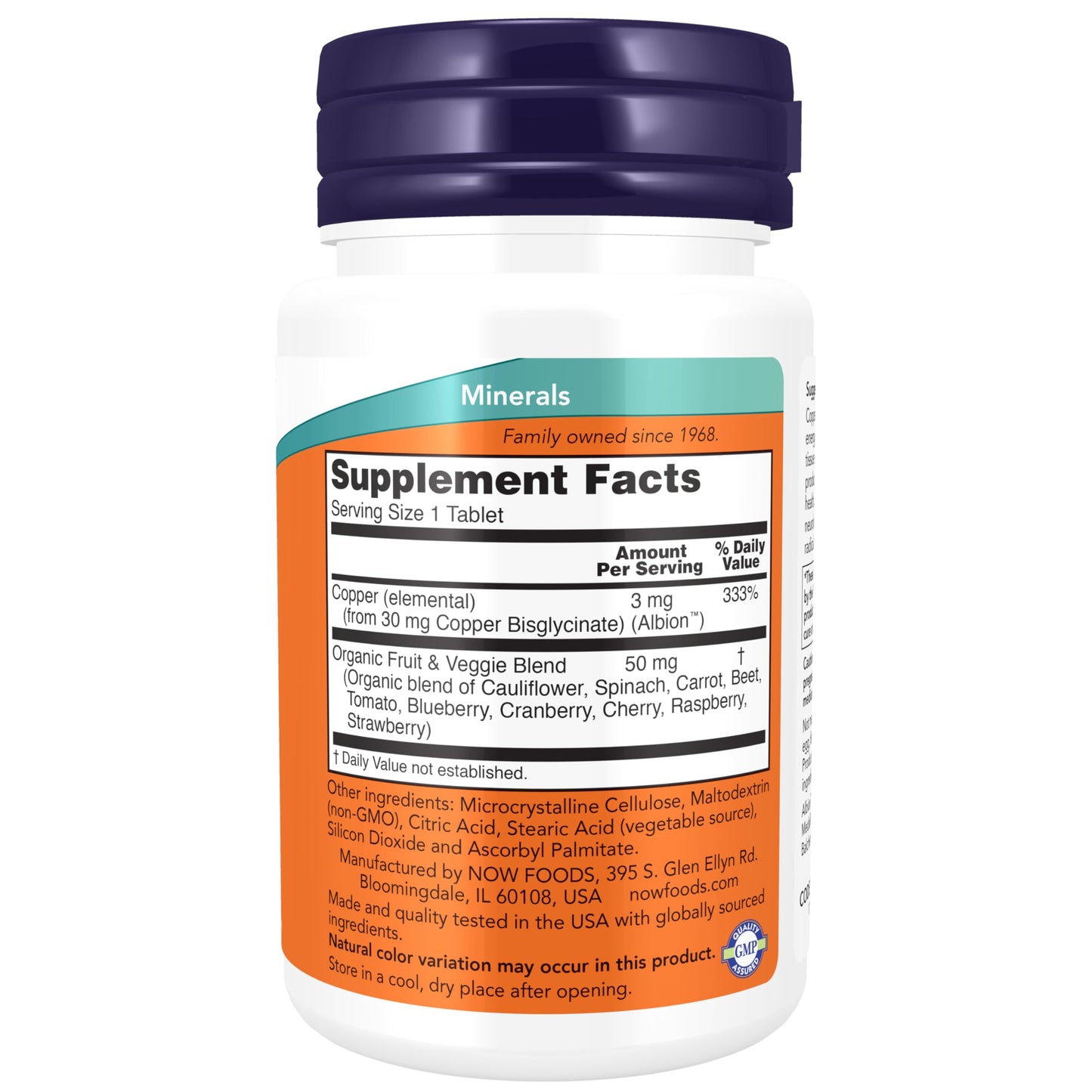 NOW Foods Supplements, Copper Glycinate with 3mg Albion Copper, Promotes Structural Health*, 120 Tablets, Light Gray, Tan - Medaid International